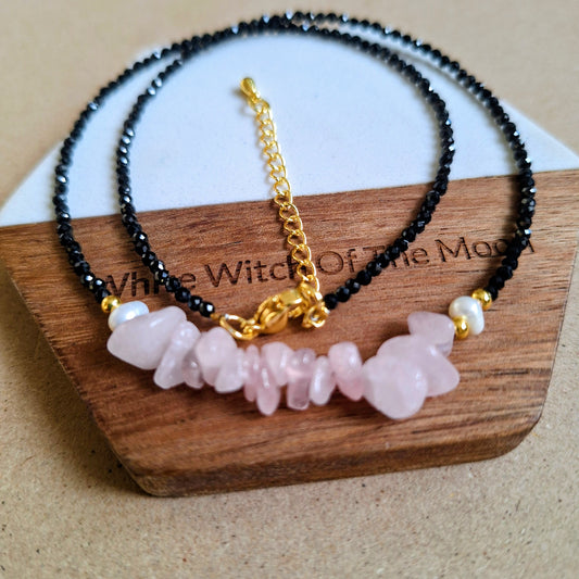Black Tourmaline and Rose Quartz Choker Necklace