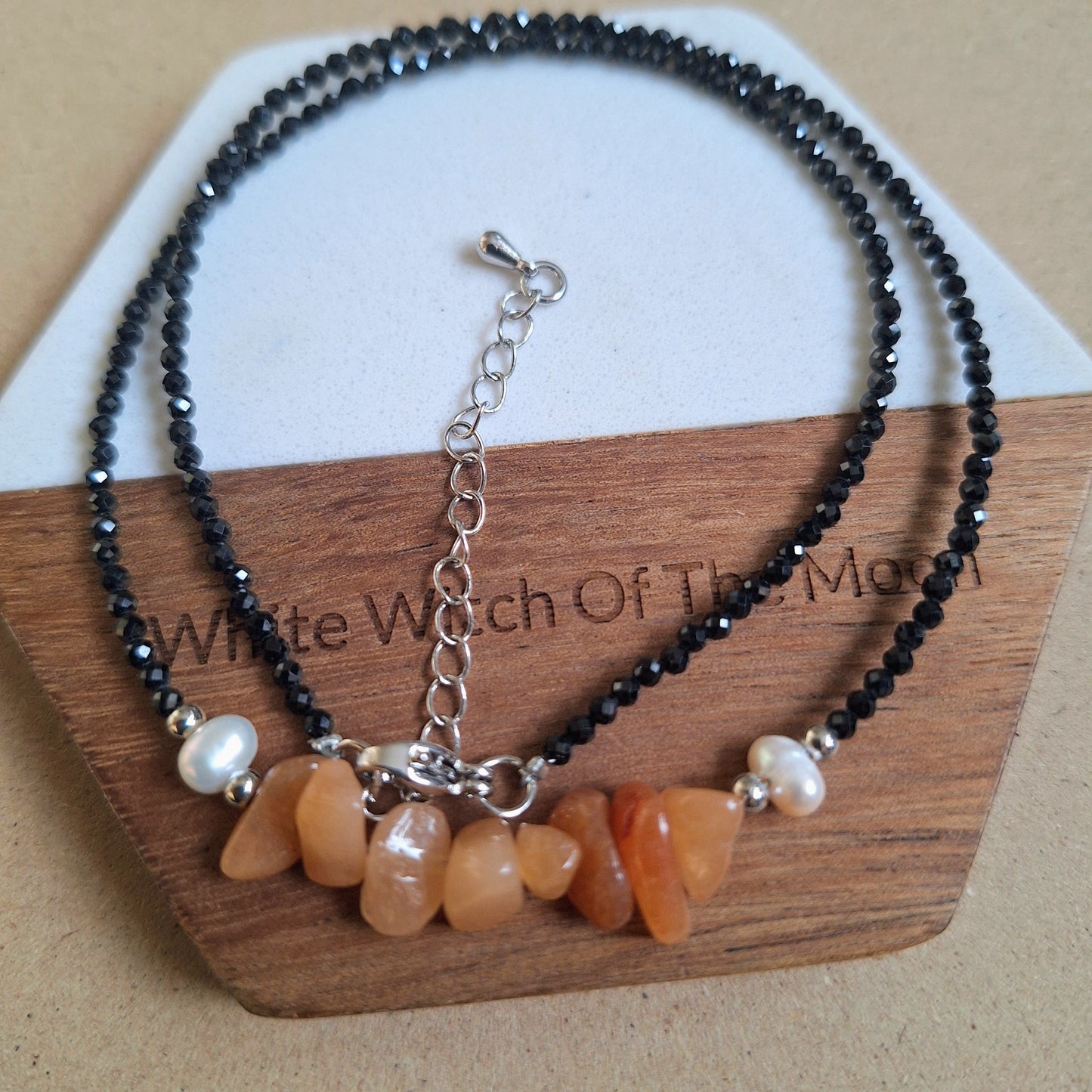 Red aventurine and black tourmaline choker pearl necklace