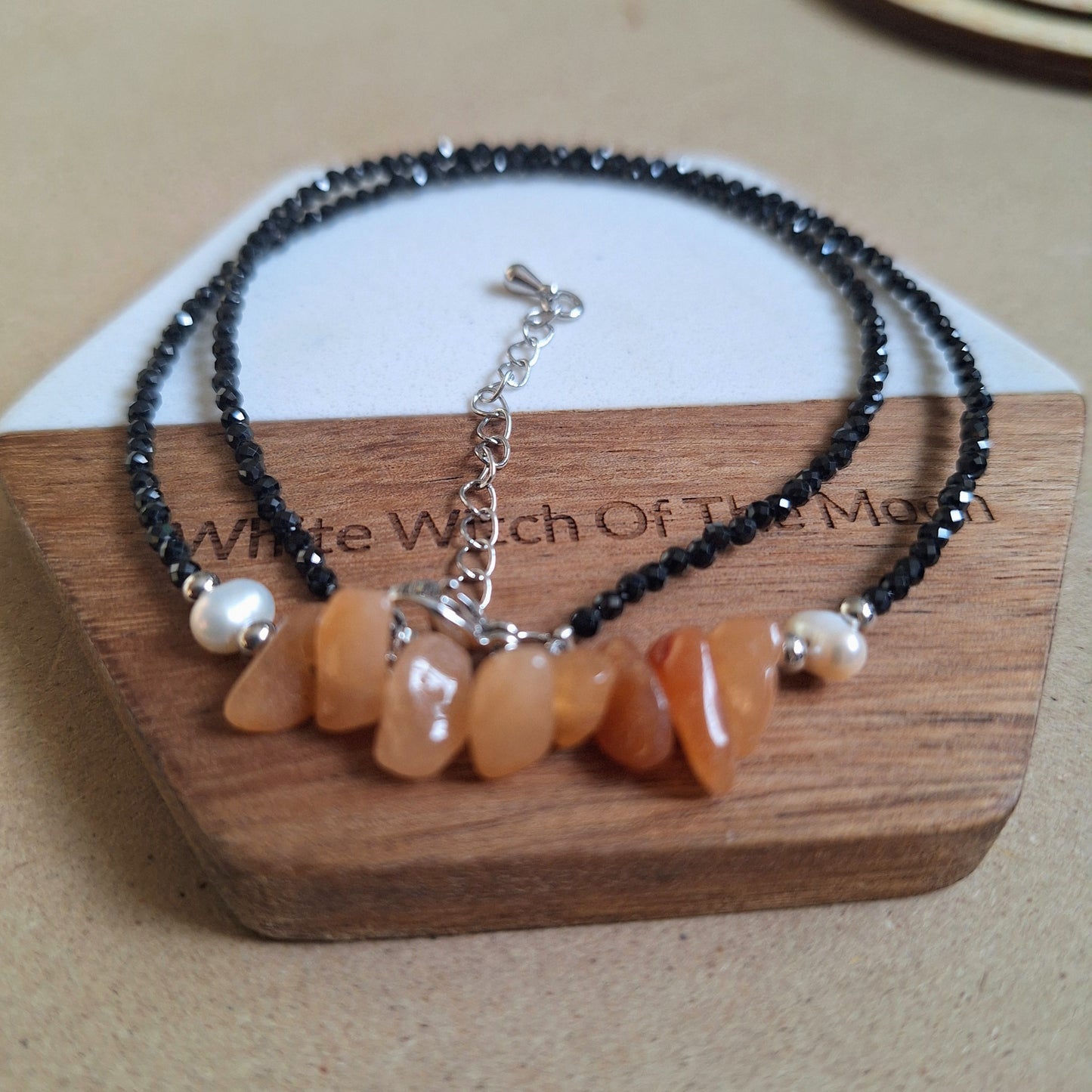 Red aventurine and black tourmaline choker pearl necklace