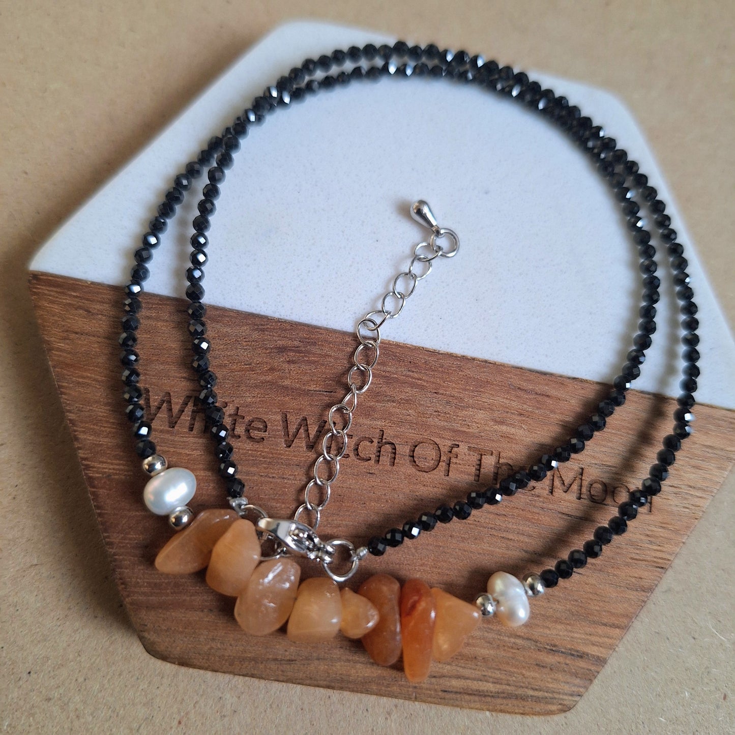 Red aventurine and black tourmaline choker pearl necklace