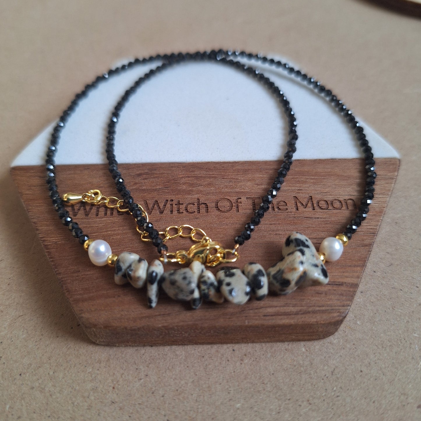 Black Tourmaline and Dalmation Jasper Choker Necklace