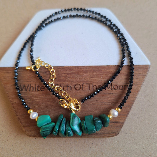 Black Tourmaline and Malachite Choker Necklace