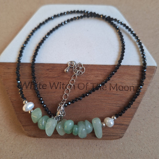 Black Tourmaline and Green Aventurine Choker Necklace