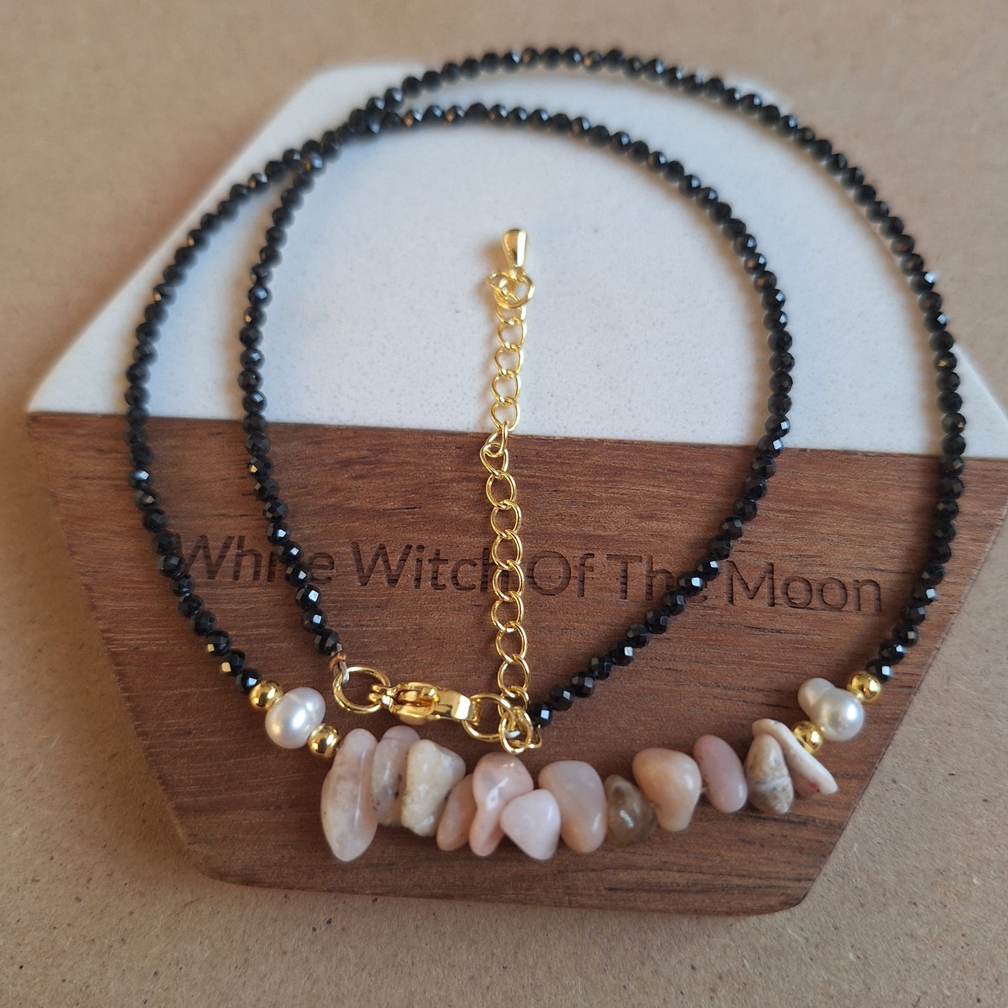 Black Tourmaline and Pink Opal Choker Necklace