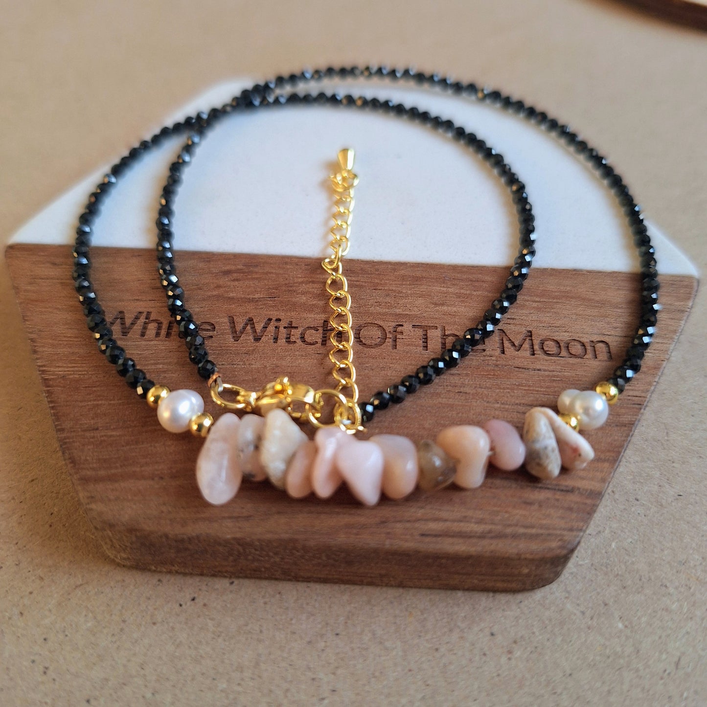 Black Tourmaline and Pink Opal Choker Necklace