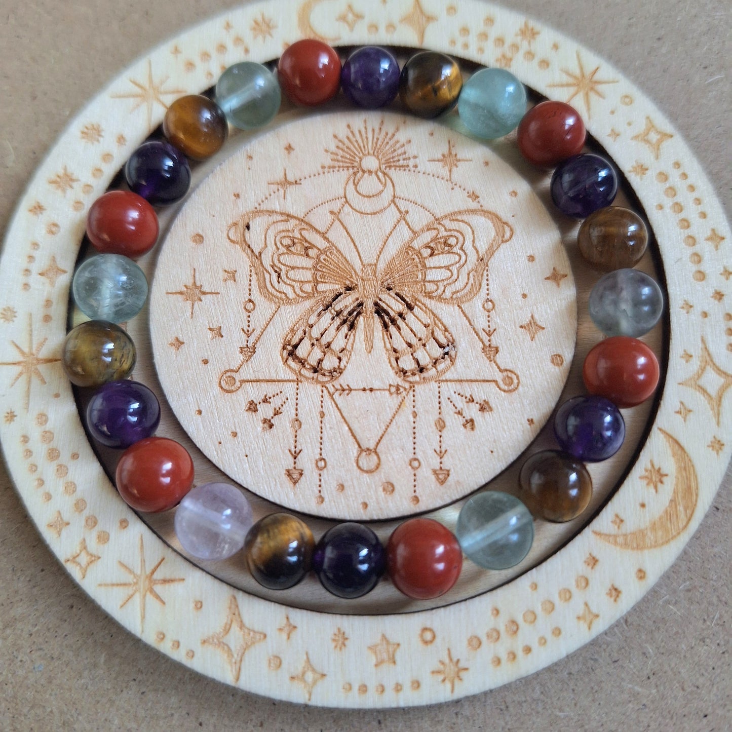 Willpower Bracelet crystal healing natural stone tigers eye, red jasper, fluorite and amethyst gift for him or her