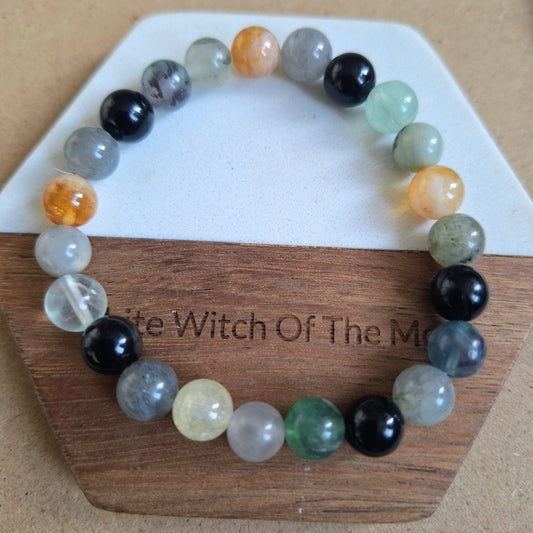 Aura Protection Bracelet crystal healing  Labradorite, Fluorite, Citrine, Black Obsidian and black tourmaline natural stone