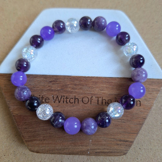 Crown Chakra Crystal Bracelet with Amethyst, Cracked Quartz, Chalcedony, Purple Fluorite and Lilac Lepidolite