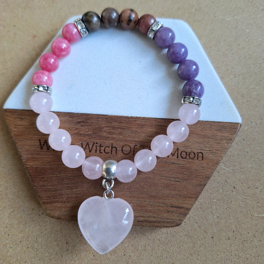 Rose Quartz, Rhodochrosite and Lepidolite and Rhodonite Beaded Bracelet 🌸💕🔮