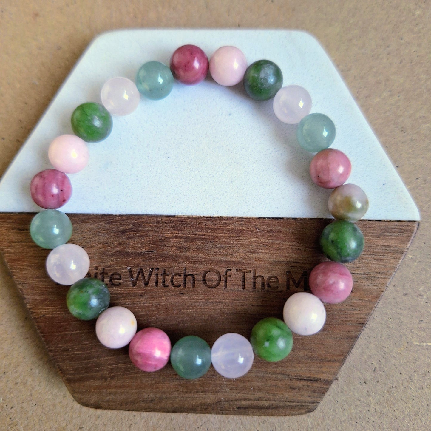 Heart Chakra Bracelet – Crystal Healing with Rose Quartz, Pink Opal, Green Aventurine & Rhodochrosite | 8mm Beads | Love & Emotional Healing