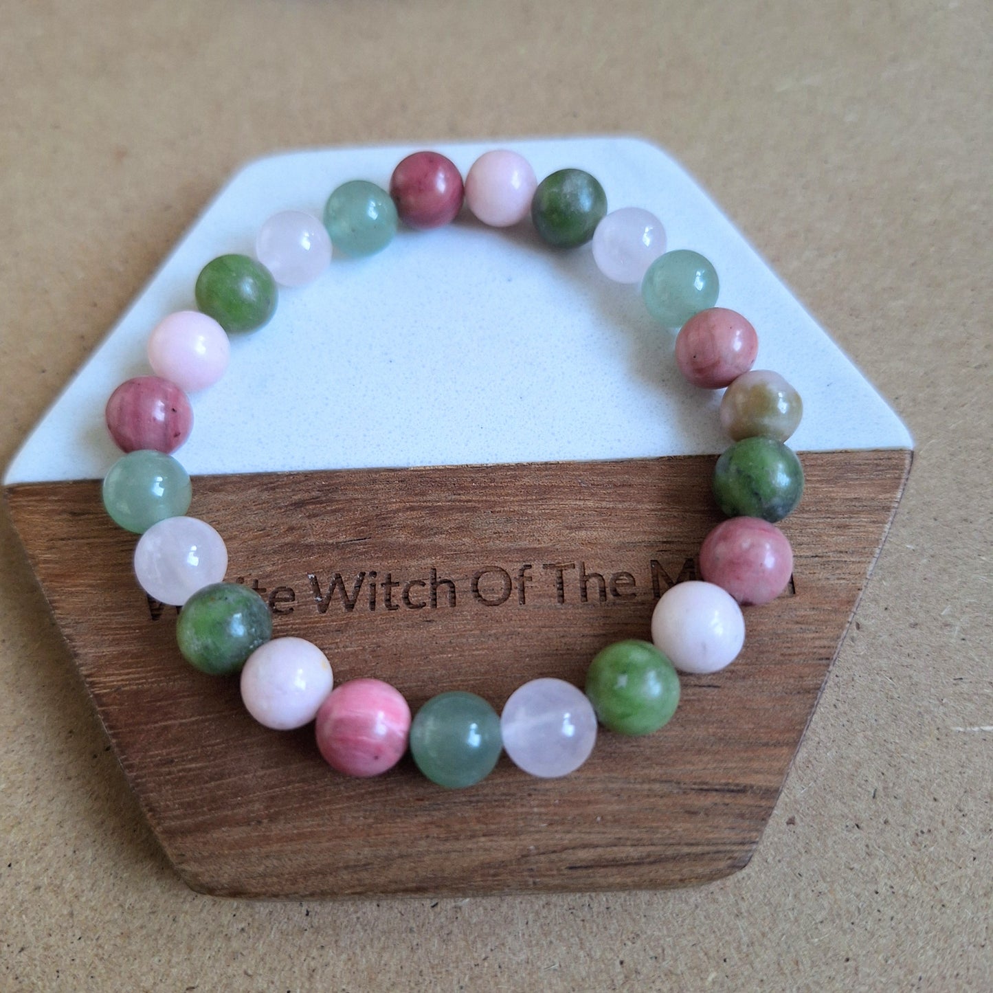 Heart Chakra Bracelet – Crystal Healing with Rose Quartz, Pink Opal, Green Aventurine & Rhodochrosite | 8mm Beads | Love & Emotional Healing