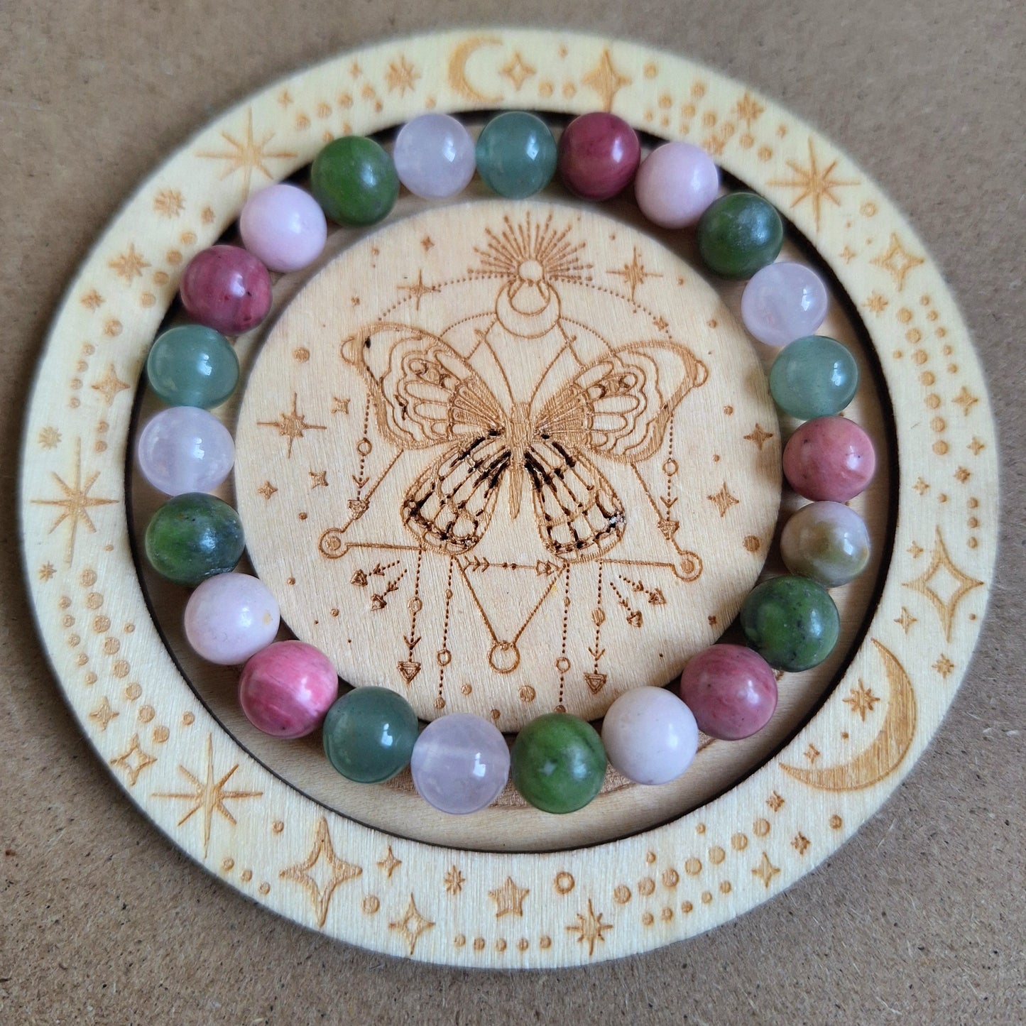 Heart Chakra Bracelet – Crystal Healing with Rose Quartz, Pink Opal, Green Aventurine & Rhodochrosite | 8mm Beads | Love & Emotional Healing