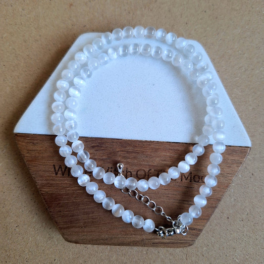 Selenite Choker Necklace or Bracelet  – 4mm Beads, 15-17" Adjustable – Crystal Healing Jewelry, Witchy Minimalist Gift for Her