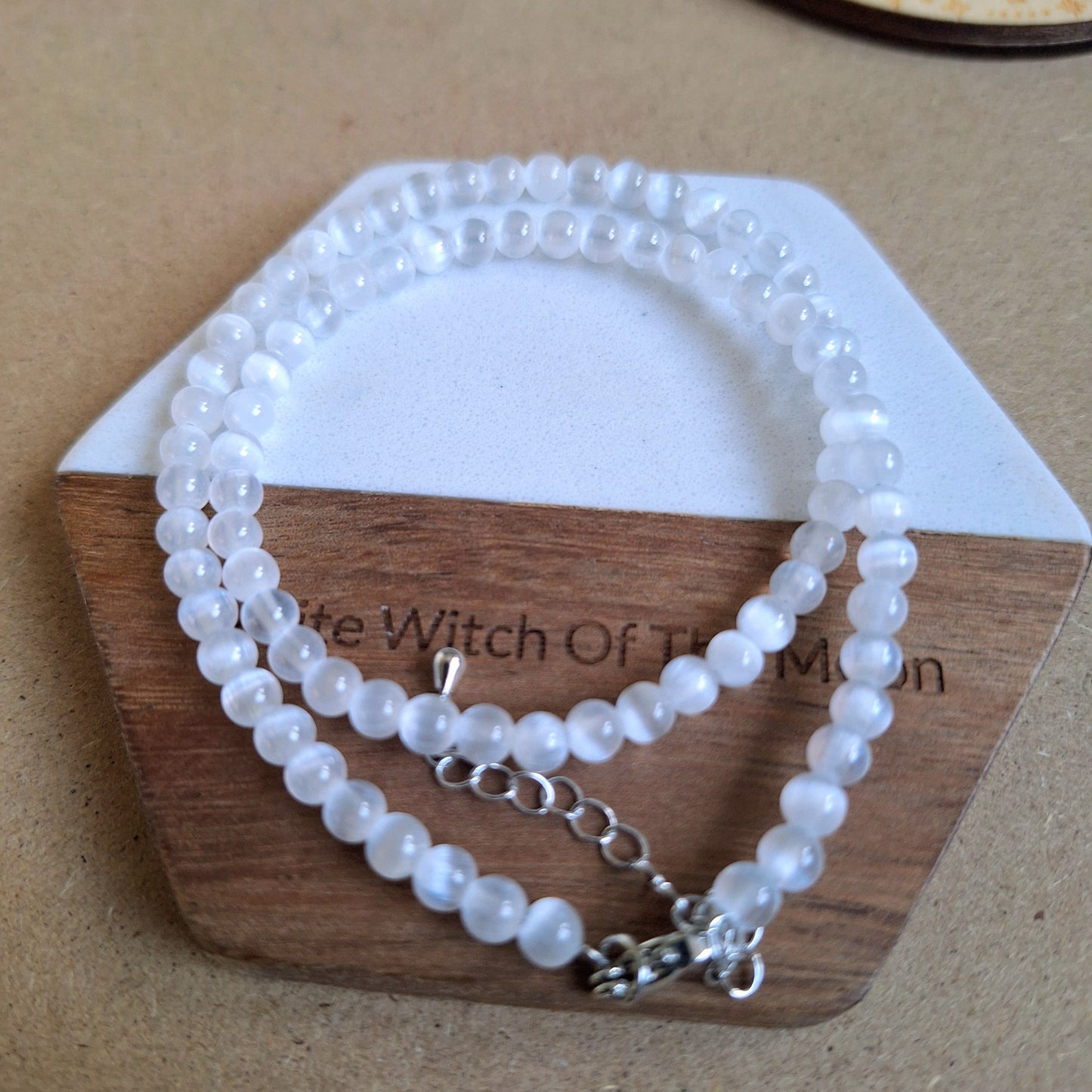 Selenite Choker Necklace or Bracelet  – 4mm Beads, 15-17" Adjustable – Crystal Healing Jewelry, Witchy Minimalist Gift for Her