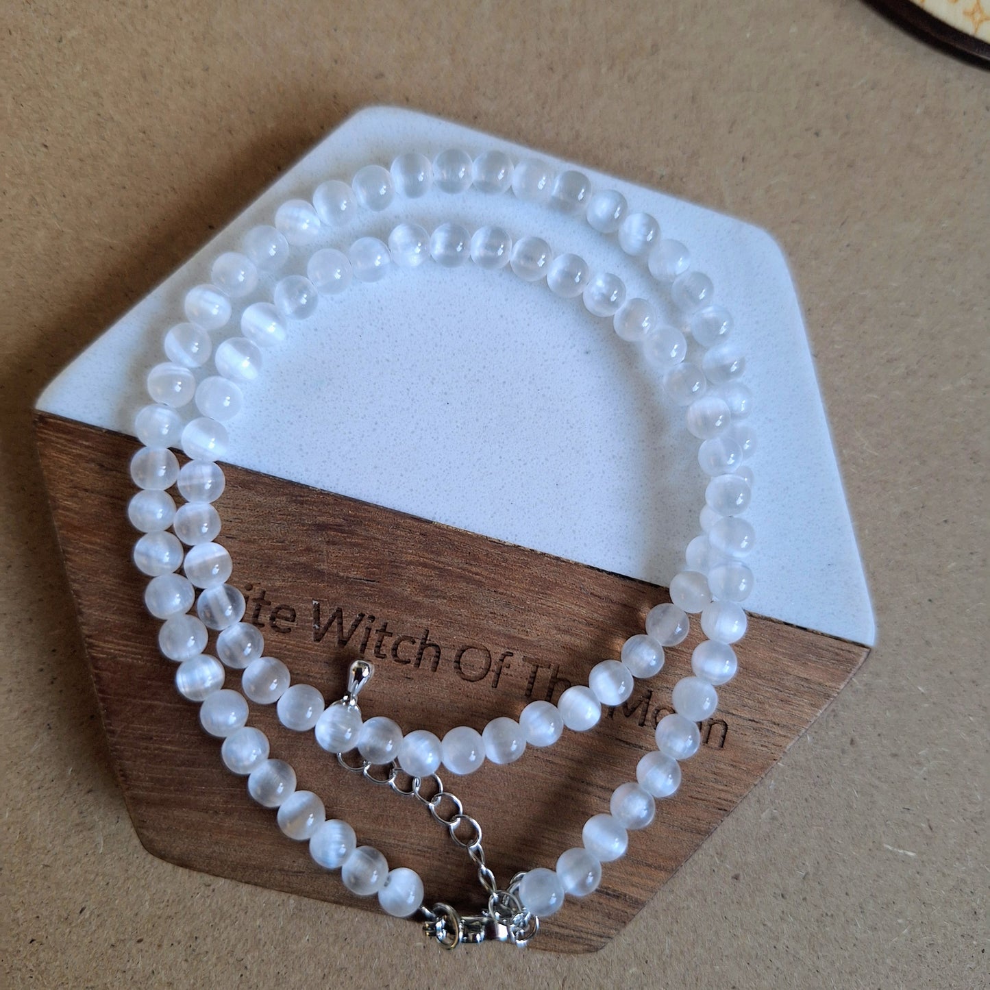 Selenite Choker Necklace or Bracelet  – 4mm Beads, 15-17" Adjustable – Crystal Healing Jewelry, Witchy Minimalist Gift for Her