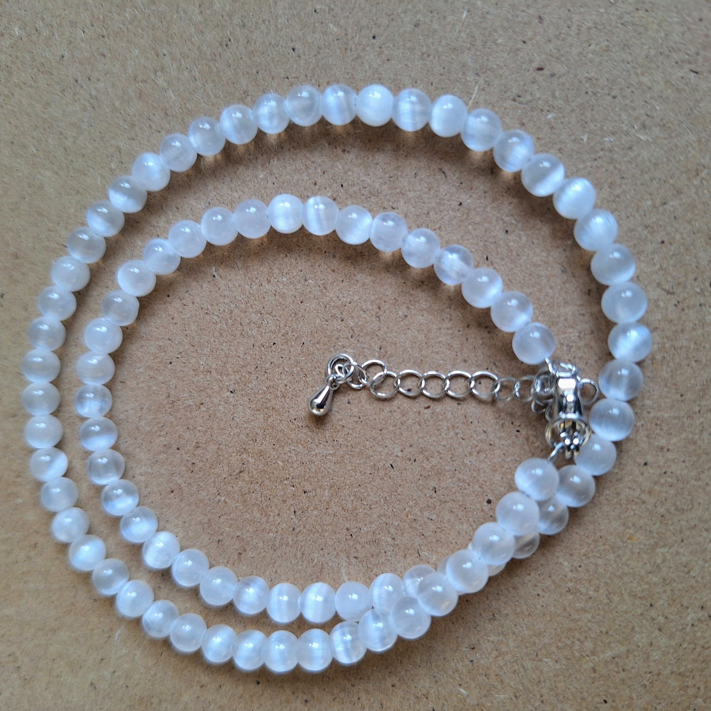 Selenite Choker Necklace or Bracelet  – 4mm Beads, 15-17" Adjustable – Crystal Healing Jewelry, Witchy Minimalist Gift for Her