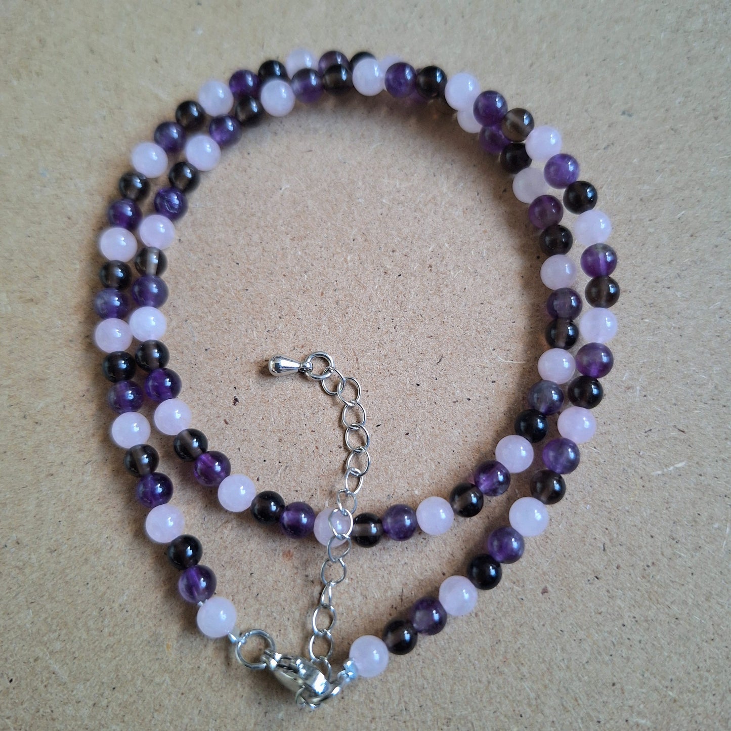 Stress and Anxiety choker or bracelet 4mm beads rose quartz smoky quartz and amethyst