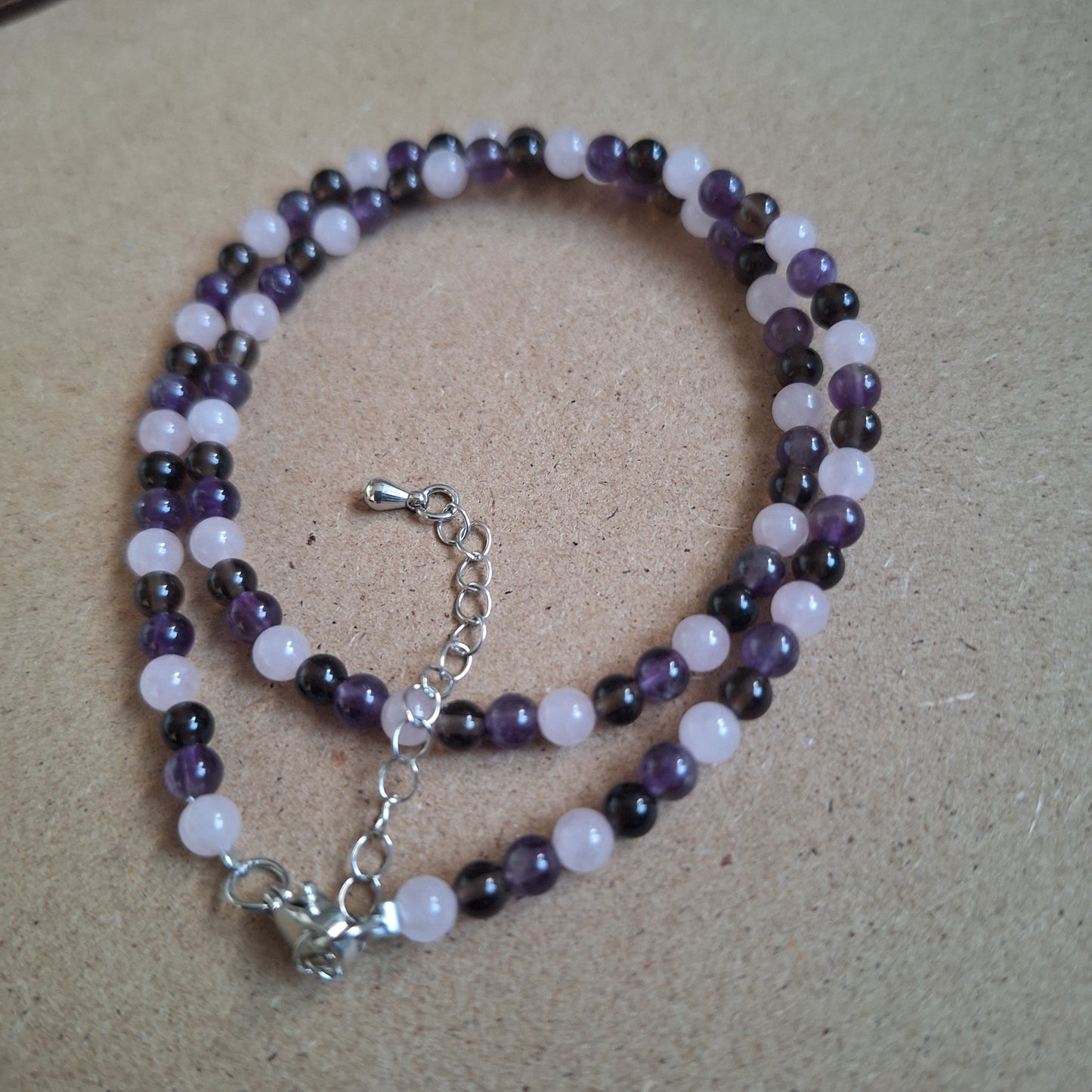 Stress and Anxiety choker or bracelet 4mm beads rose quartz smoky quartz and amethyst
