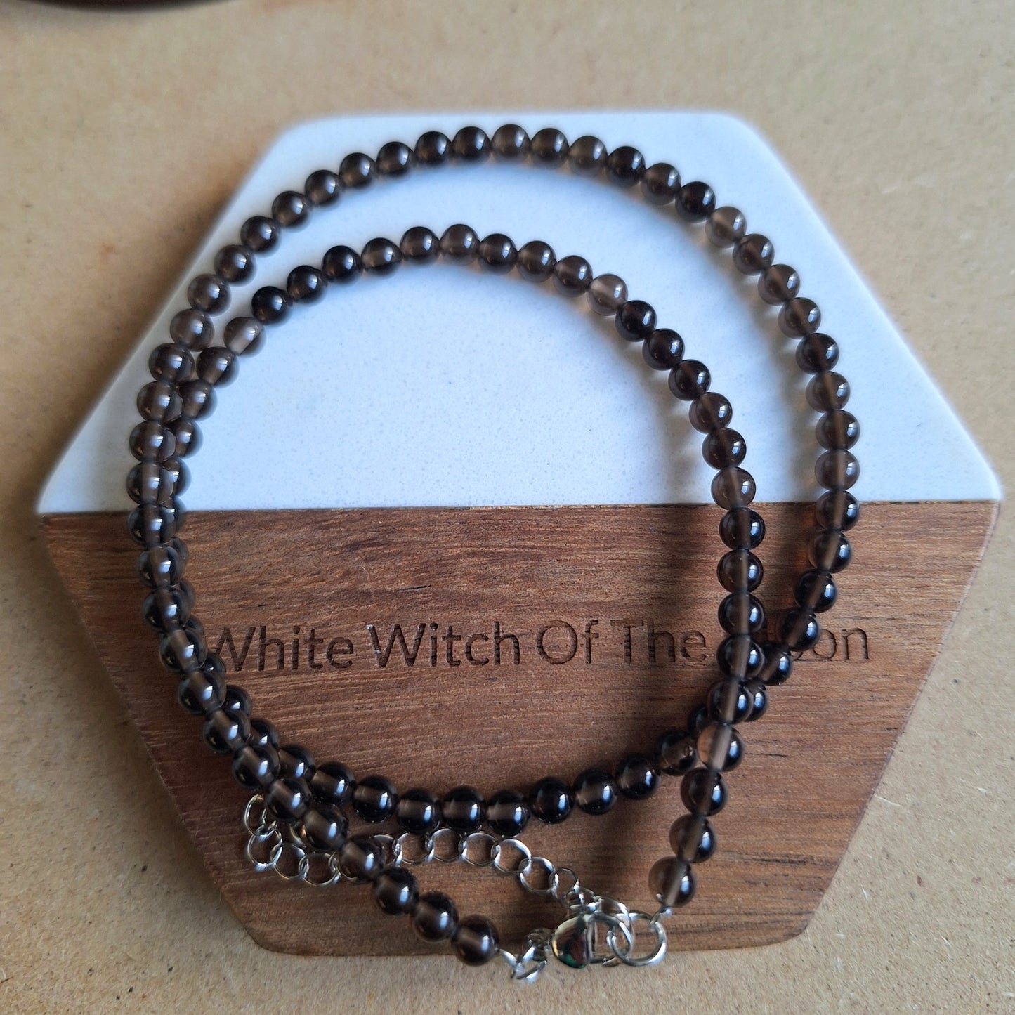 Smoky Quartz Choker Necklace or Bracelet – Minimalist Crystal Healing Jewellery – Natural Stone Beads 4mm