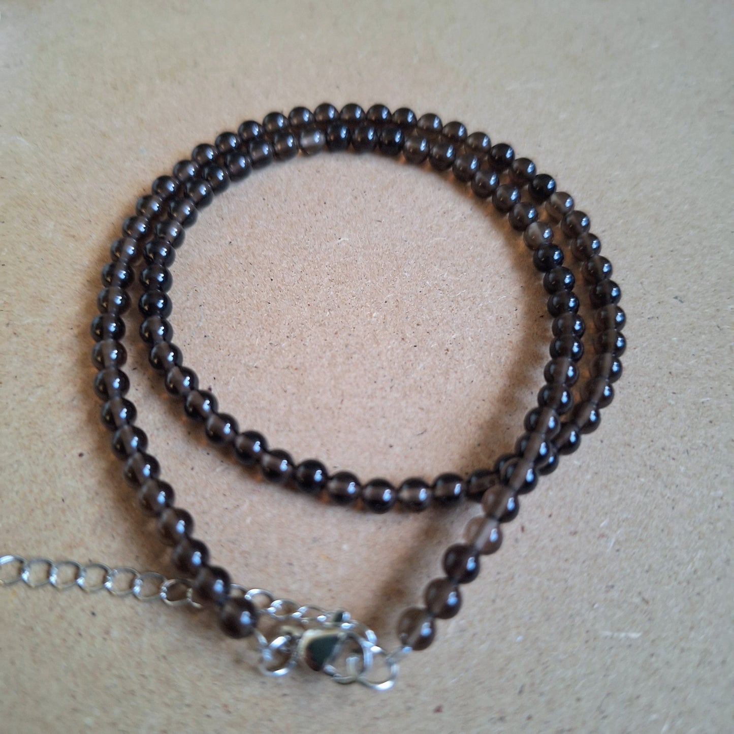 Smoky Quartz Choker Necklace or Bracelet – Minimalist Crystal Healing Jewellery – Natural Stone Beads 4mm