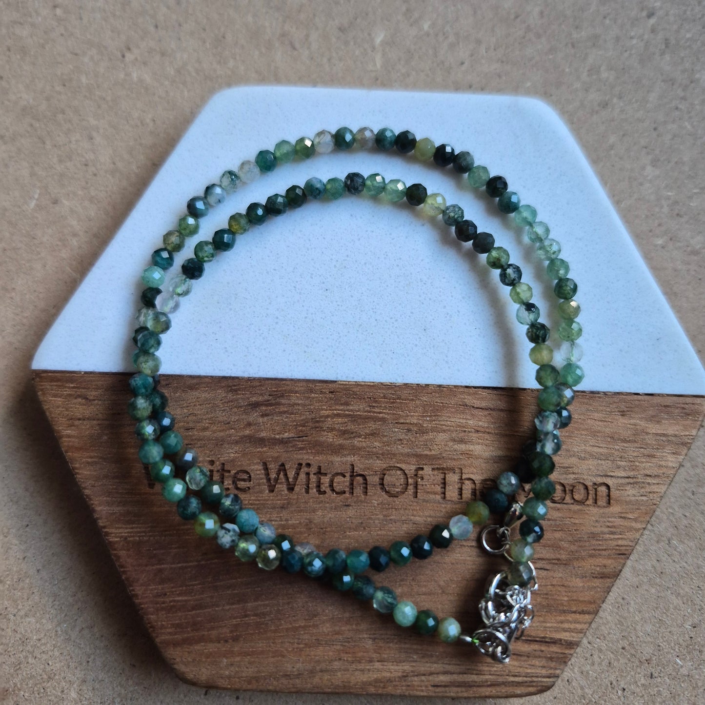 Green moss agate choker necklace 3mm faceted bead minimalist crystal healing natural stone