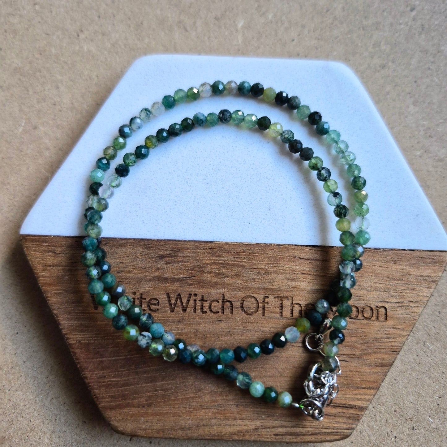 Green moss agate choker necklace 3mm faceted bead minimalist crystal healing natural stone