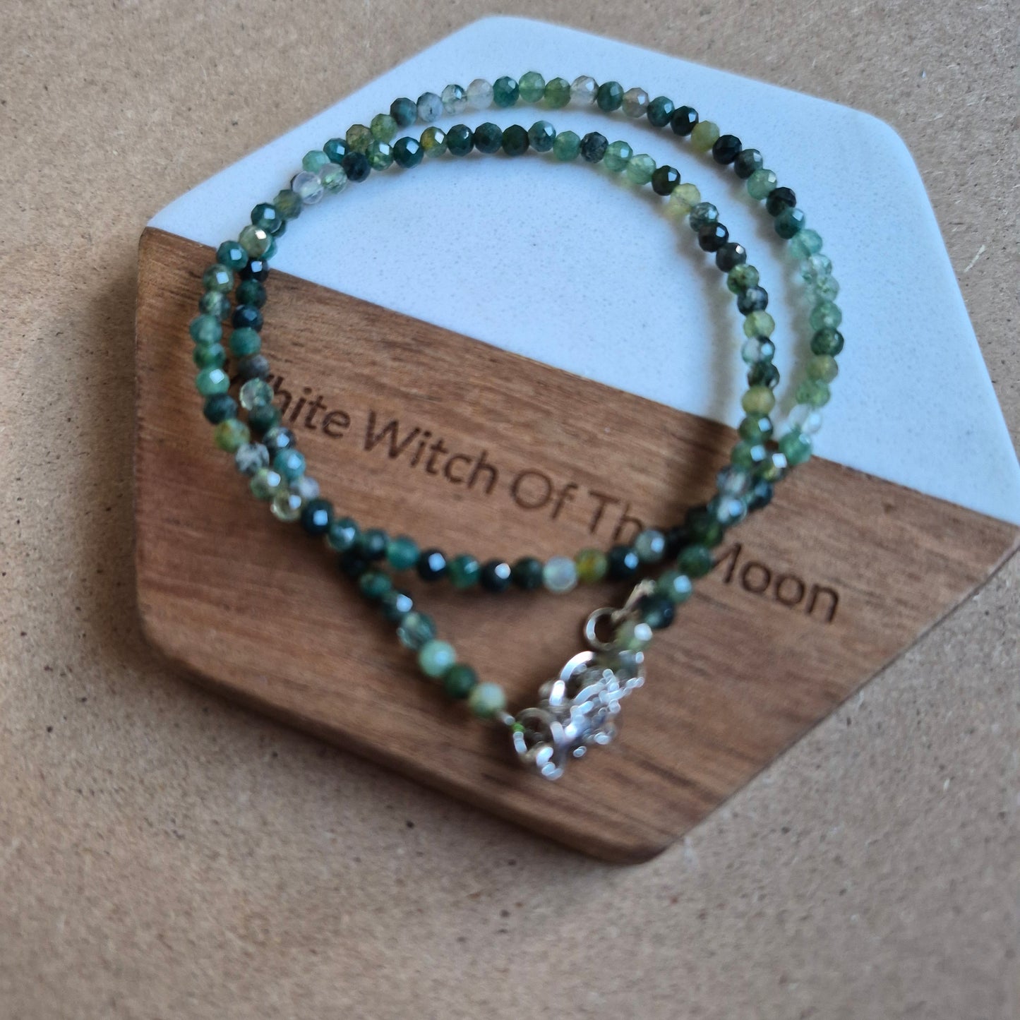 Green moss agate choker necklace 3mm faceted bead minimalist crystal healing natural stone