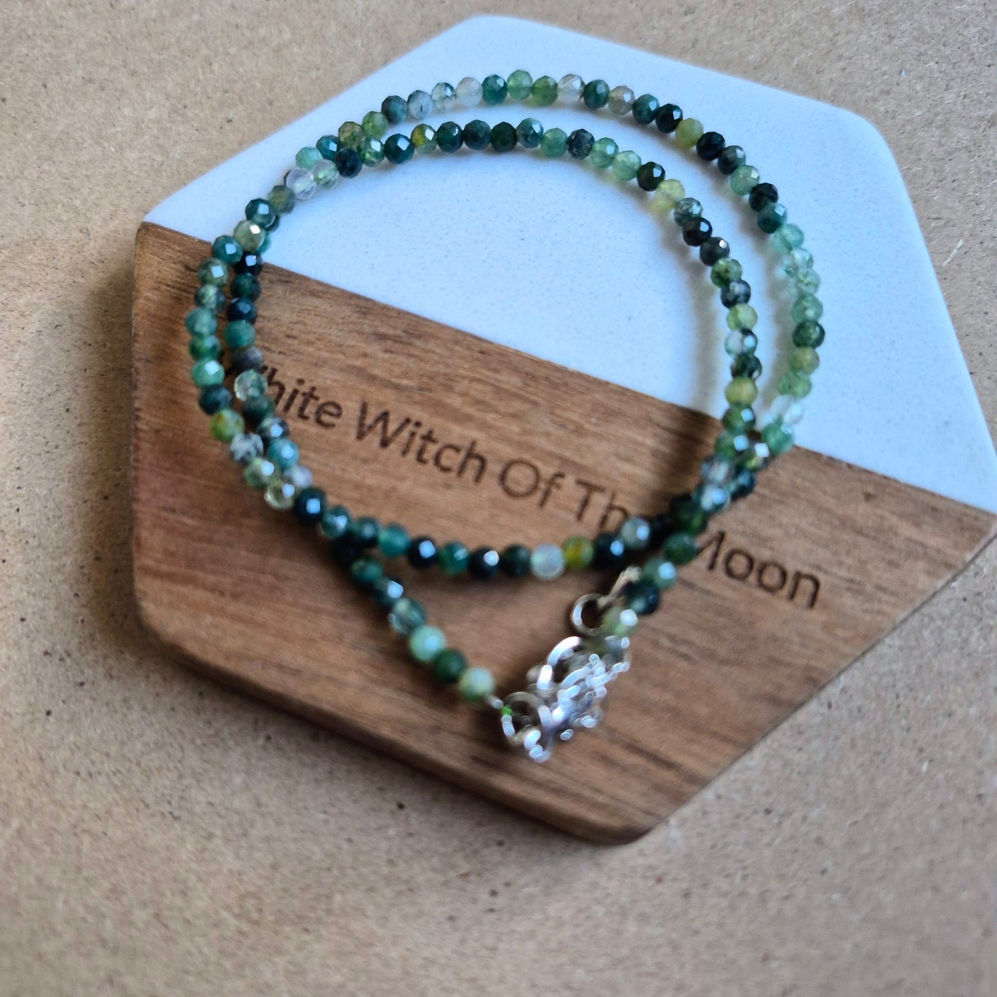 Green moss agate choker necklace 3mm faceted bead minimalist crystal healing natural stone