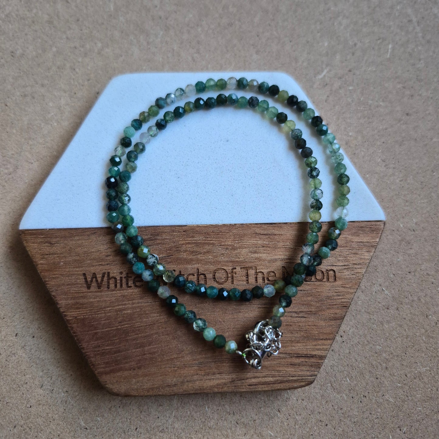 Green moss agate choker necklace 3mm faceted bead minimalist crystal healing natural stone