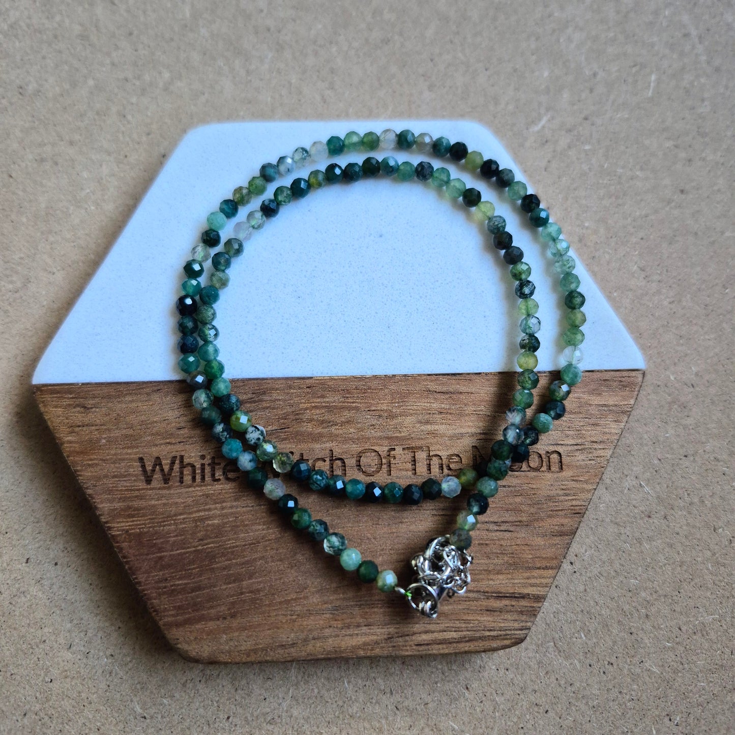 Green moss agate choker necklace 3mm faceted bead minimalist crystal healing natural stone