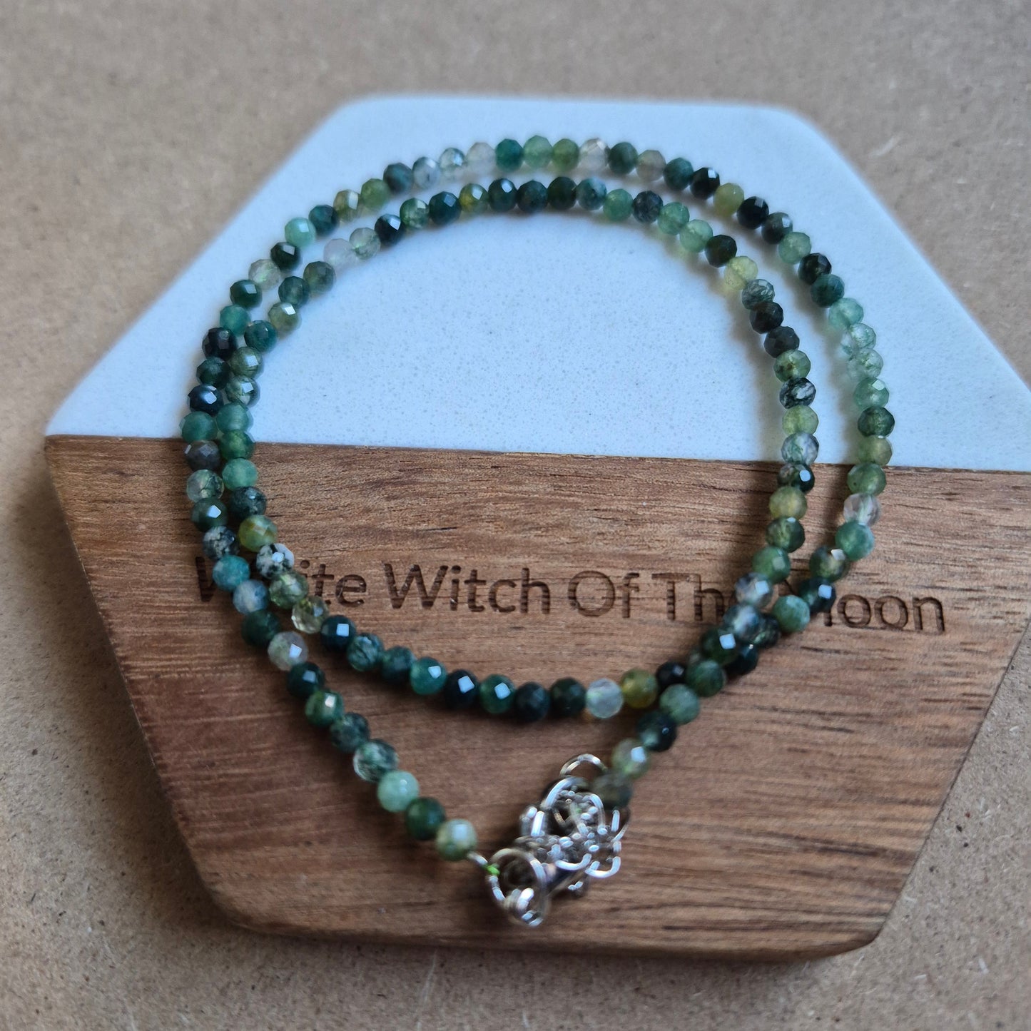 Green moss agate choker necklace 3mm faceted bead minimalist crystal healing natural stone