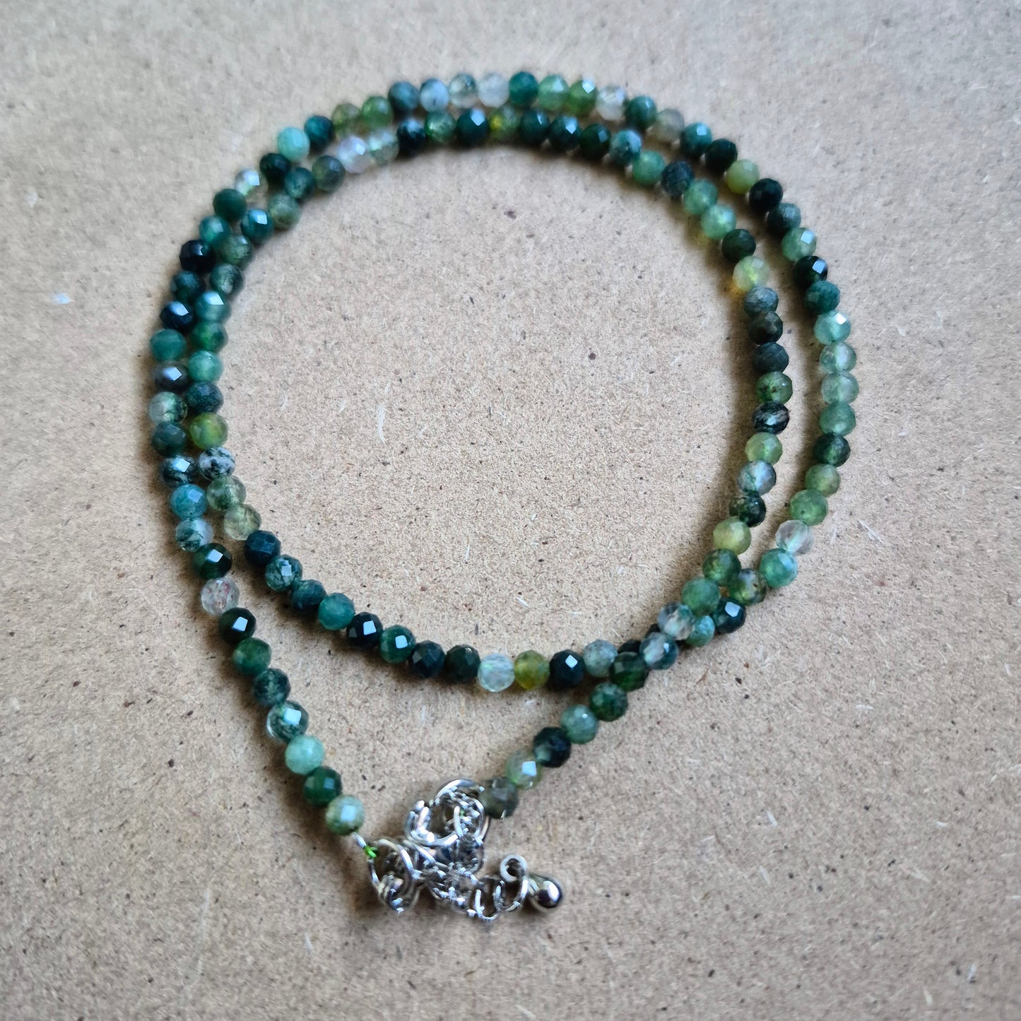 Green moss agate choker necklace 3mm faceted bead minimalist crystal healing natural stone