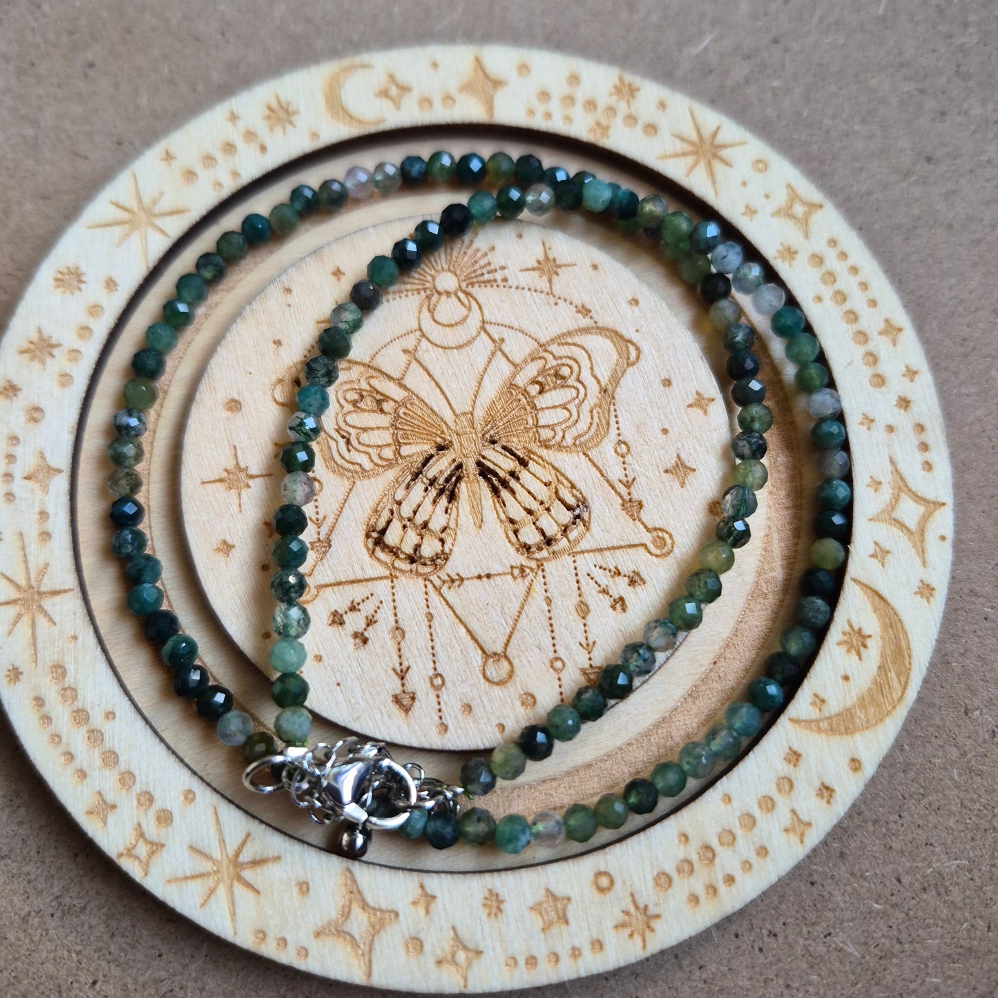 Green moss agate choker necklace 3mm faceted bead minimalist crystal healing natural stone