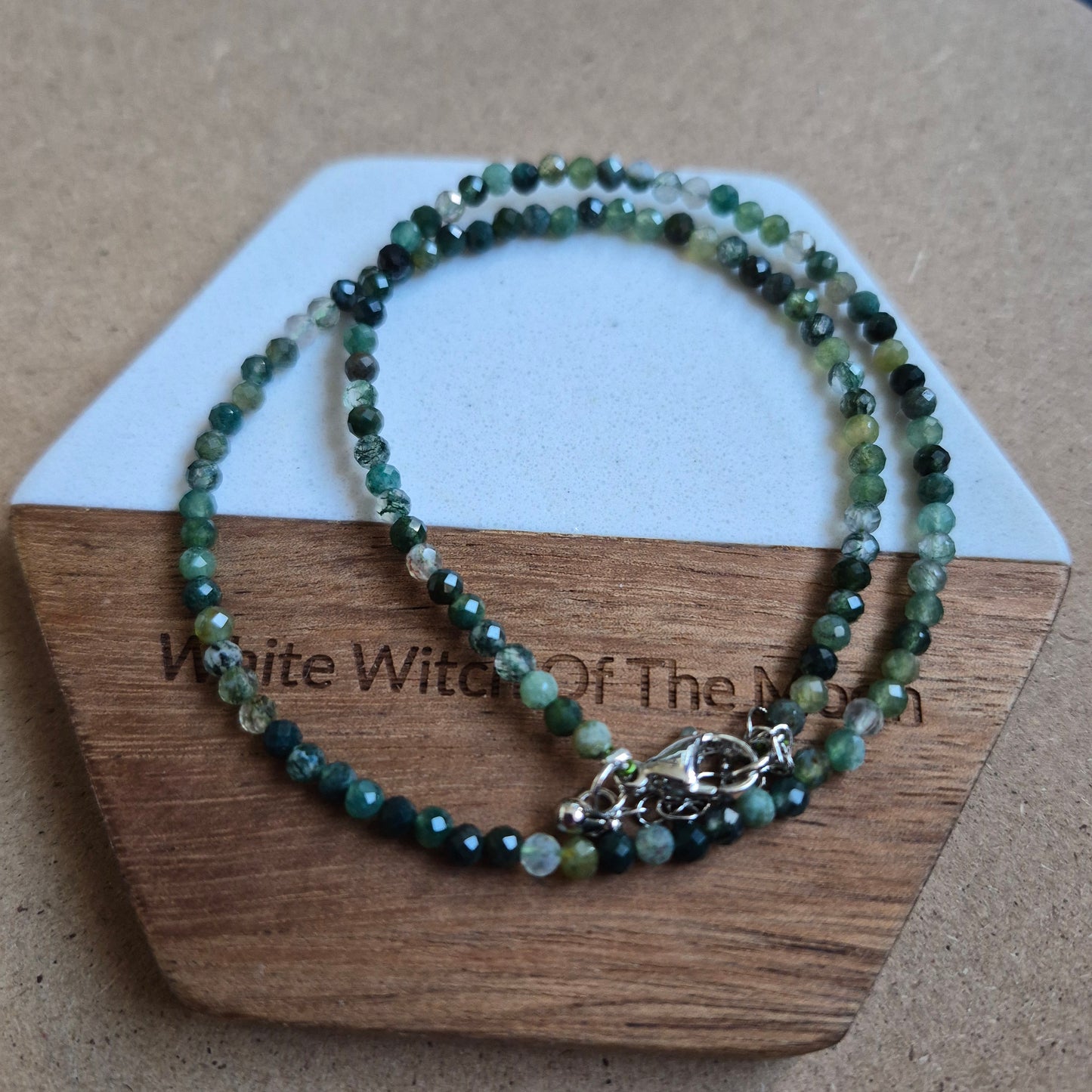 Green moss agate choker necklace 3mm faceted bead minimalist crystal healing natural stone