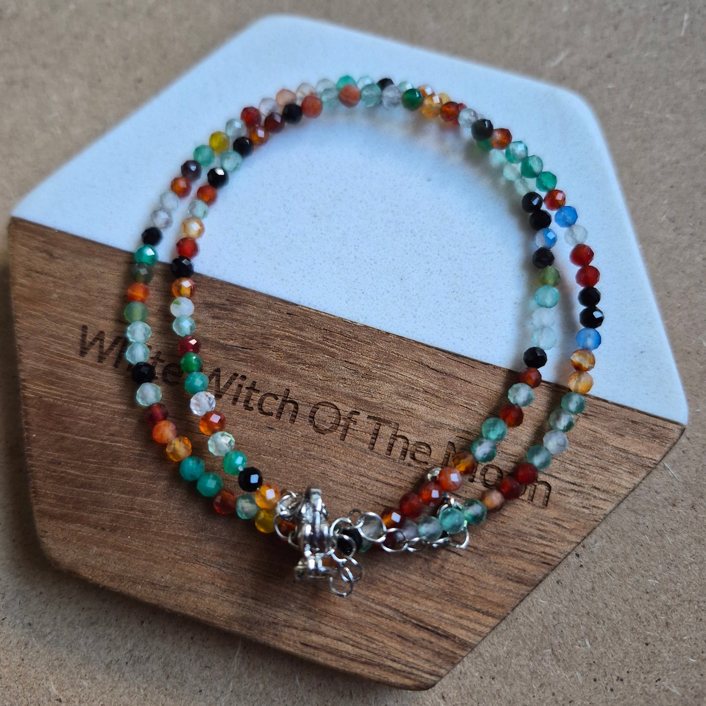 Mixed agate 3mm faceted bead choker