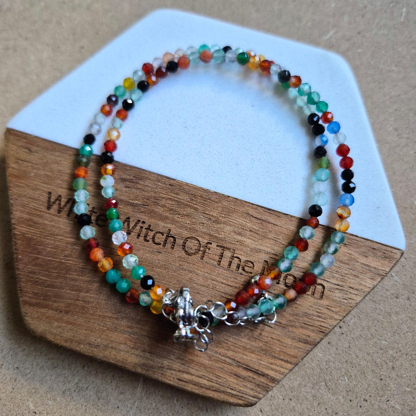 Mixed agate 3mm faceted bead choker
