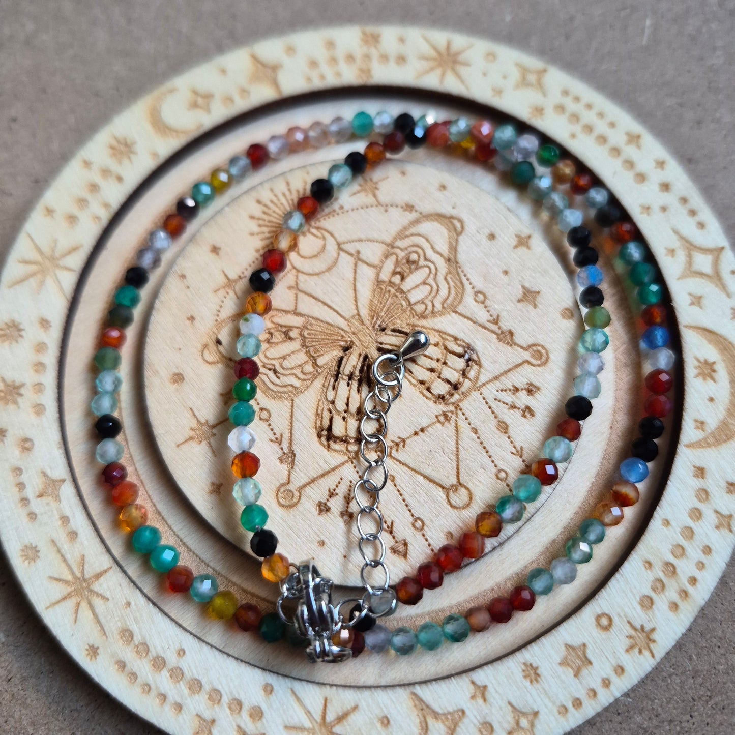 Mixed agate 3mm faceted bead choker