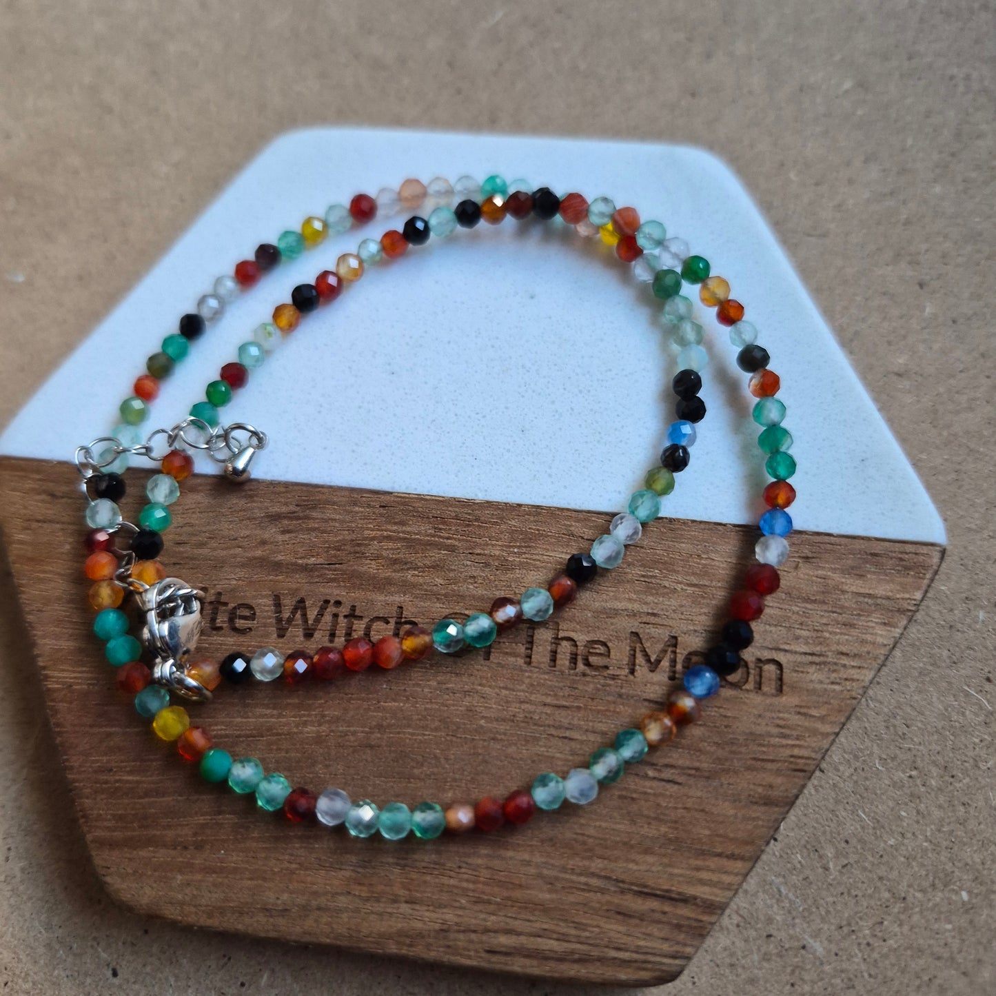 Mixed agate 3mm faceted bead choker
