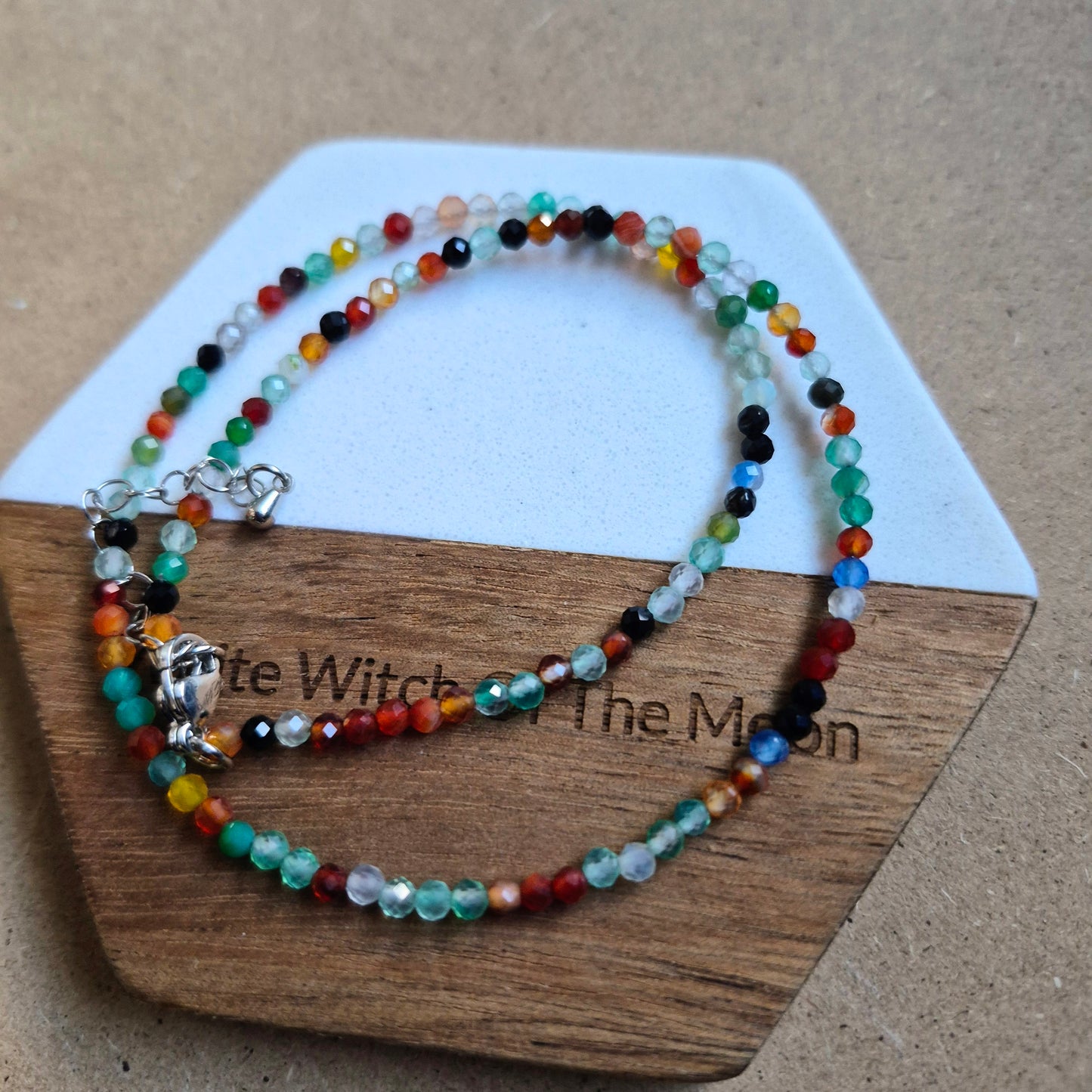 Mixed agate 3mm faceted bead choker