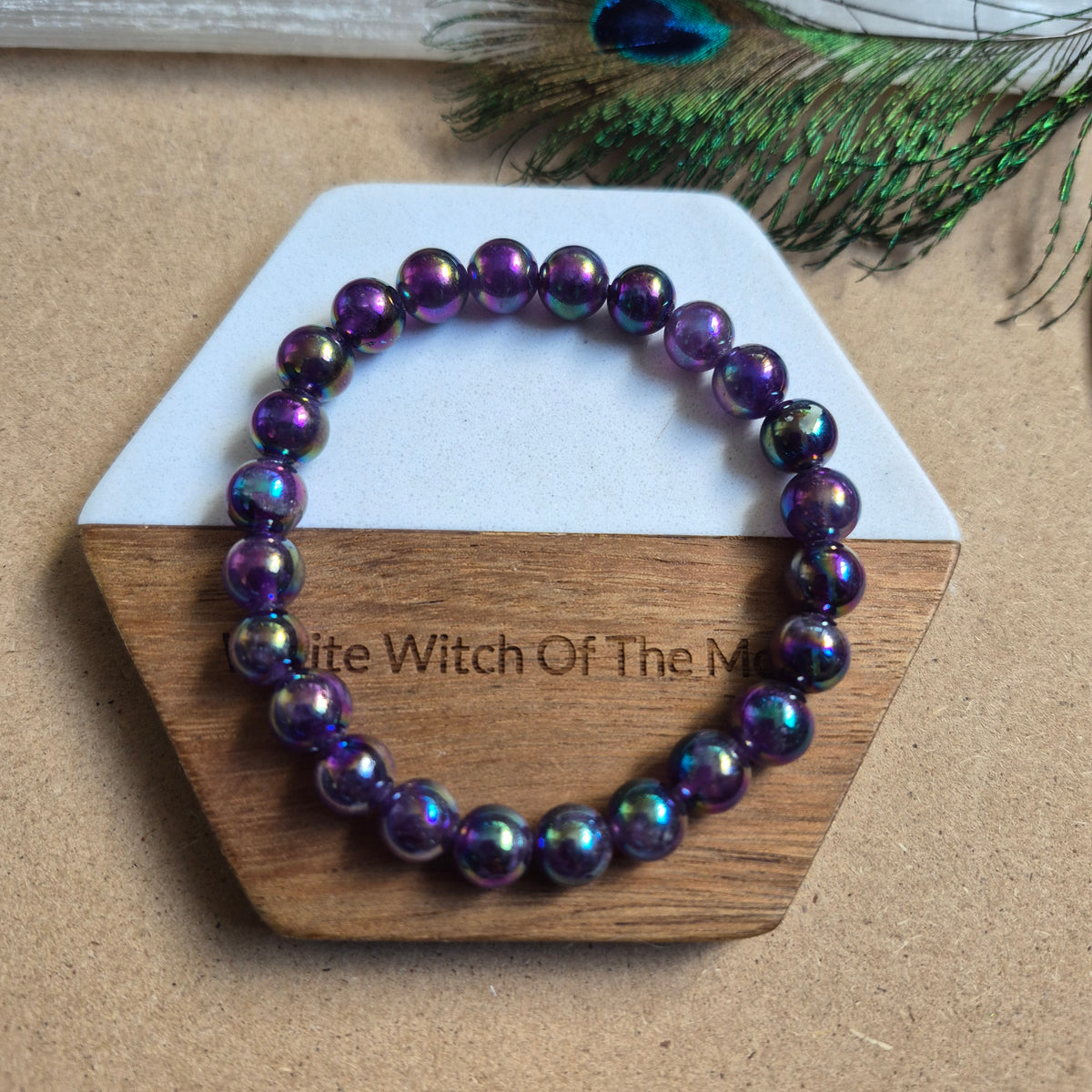Aura amethyst 8mm bead bracelet