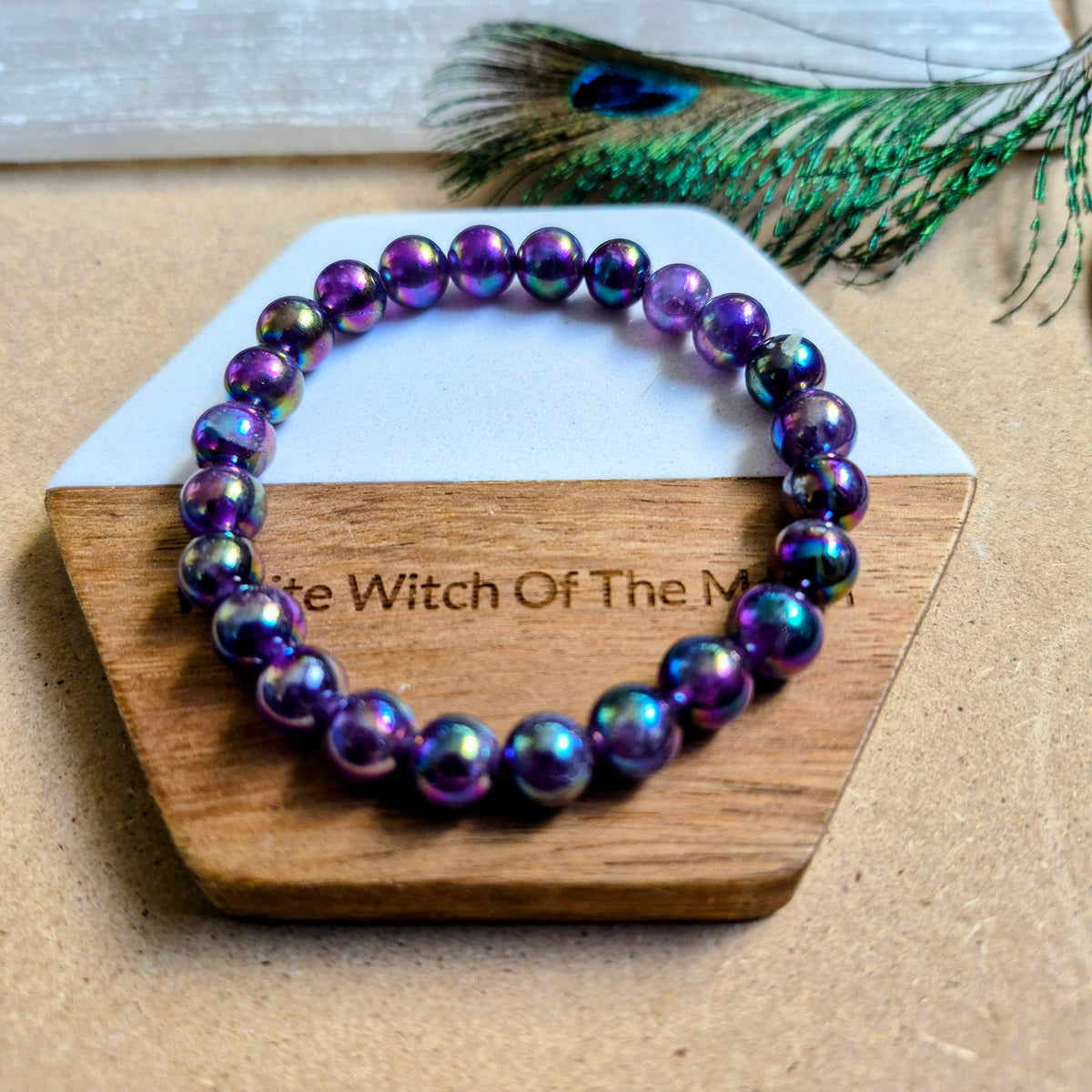 Aura amethyst 8mm bead bracelet