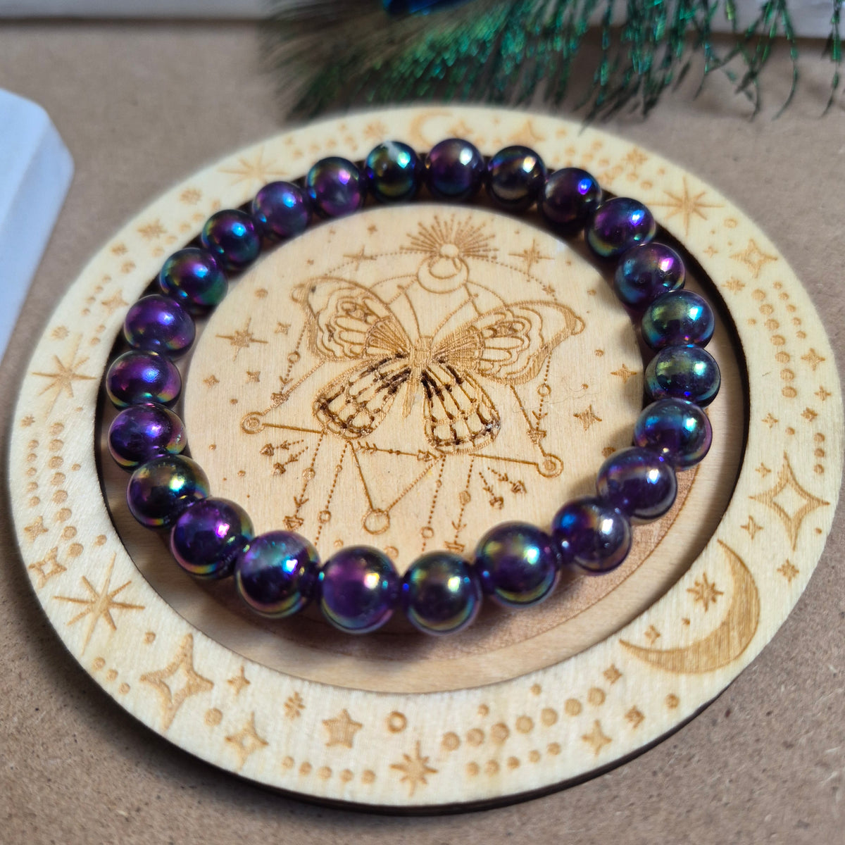 Aura amethyst 8mm bead bracelet