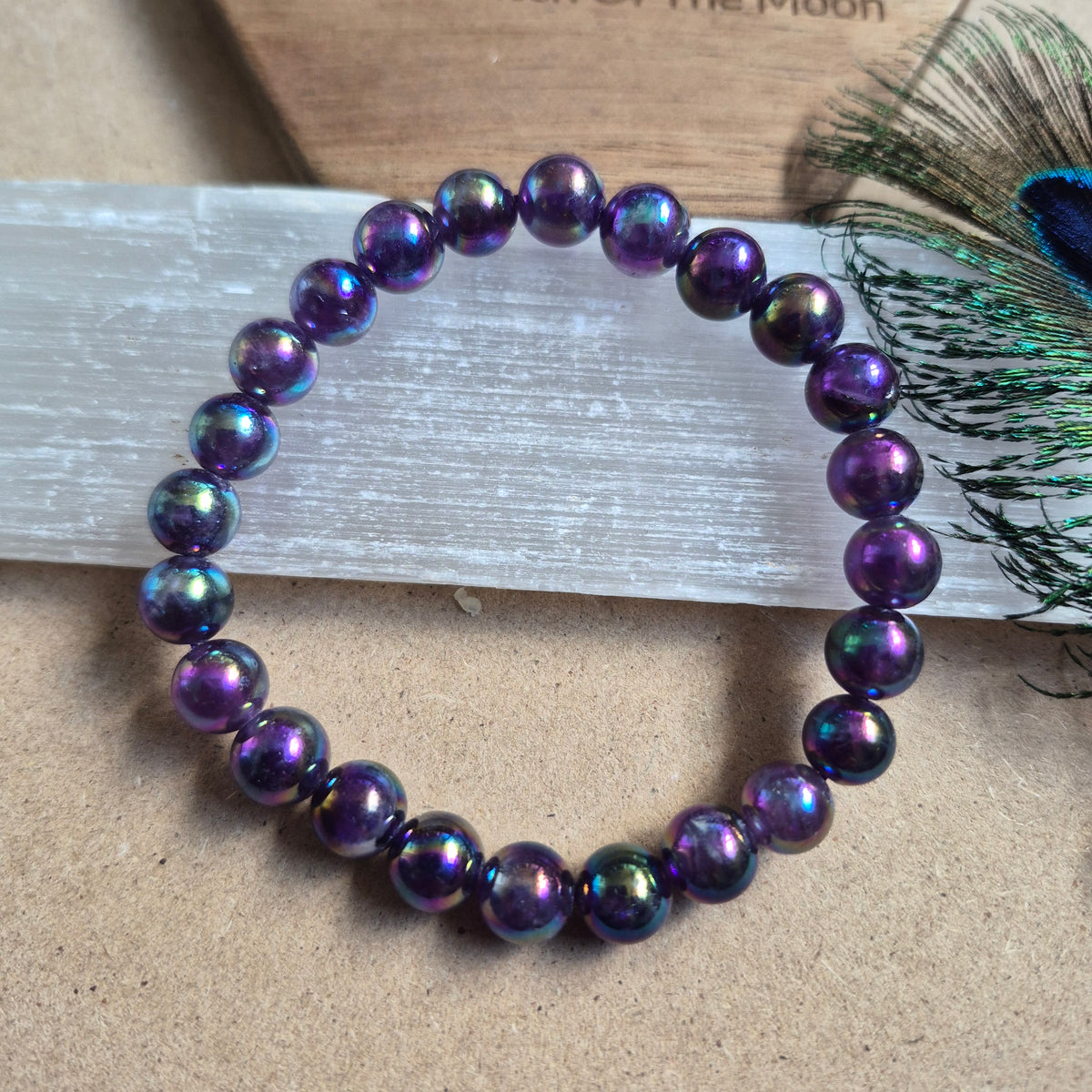 Aura amethyst 8mm bead bracelet