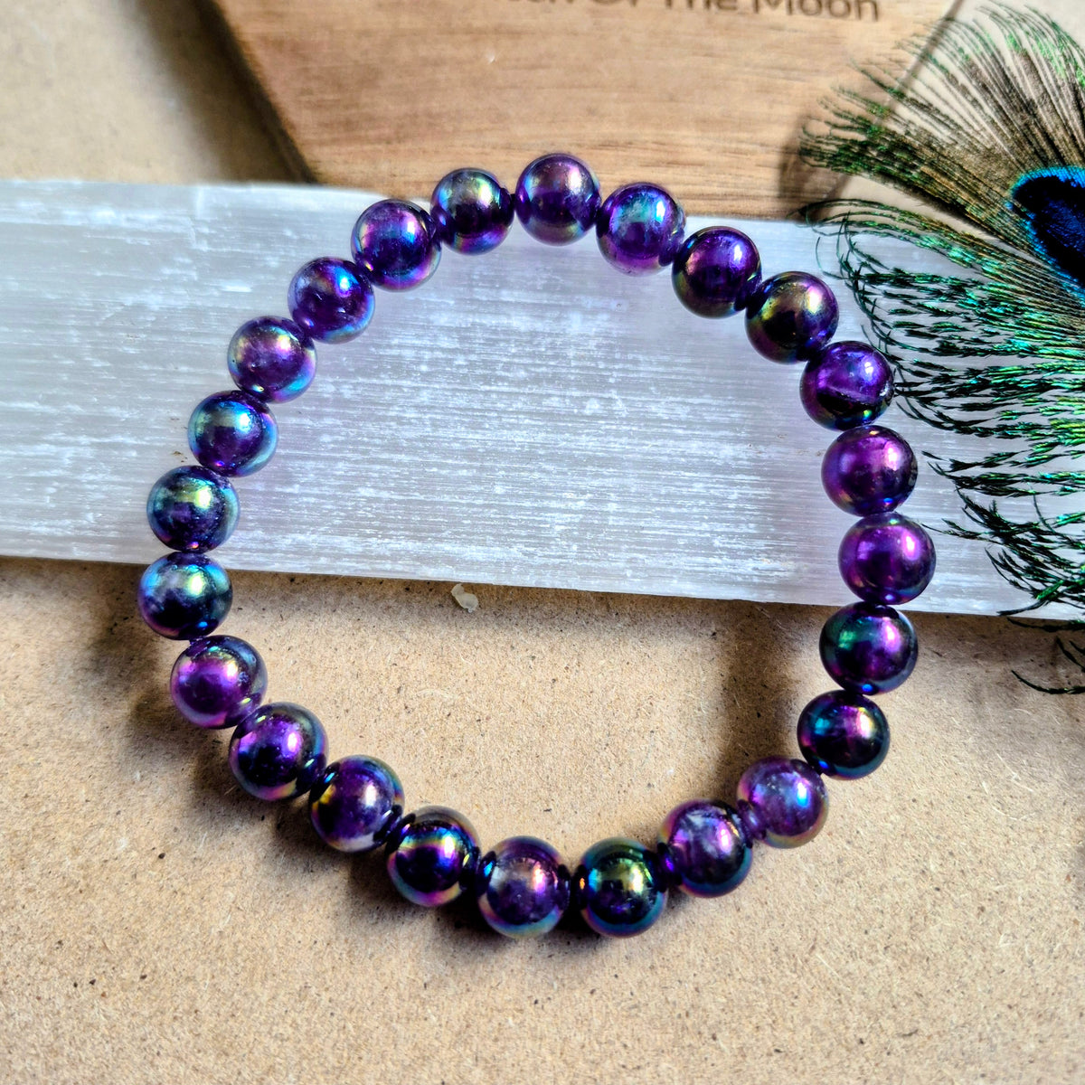 Aura amethyst 8mm bead bracelet
