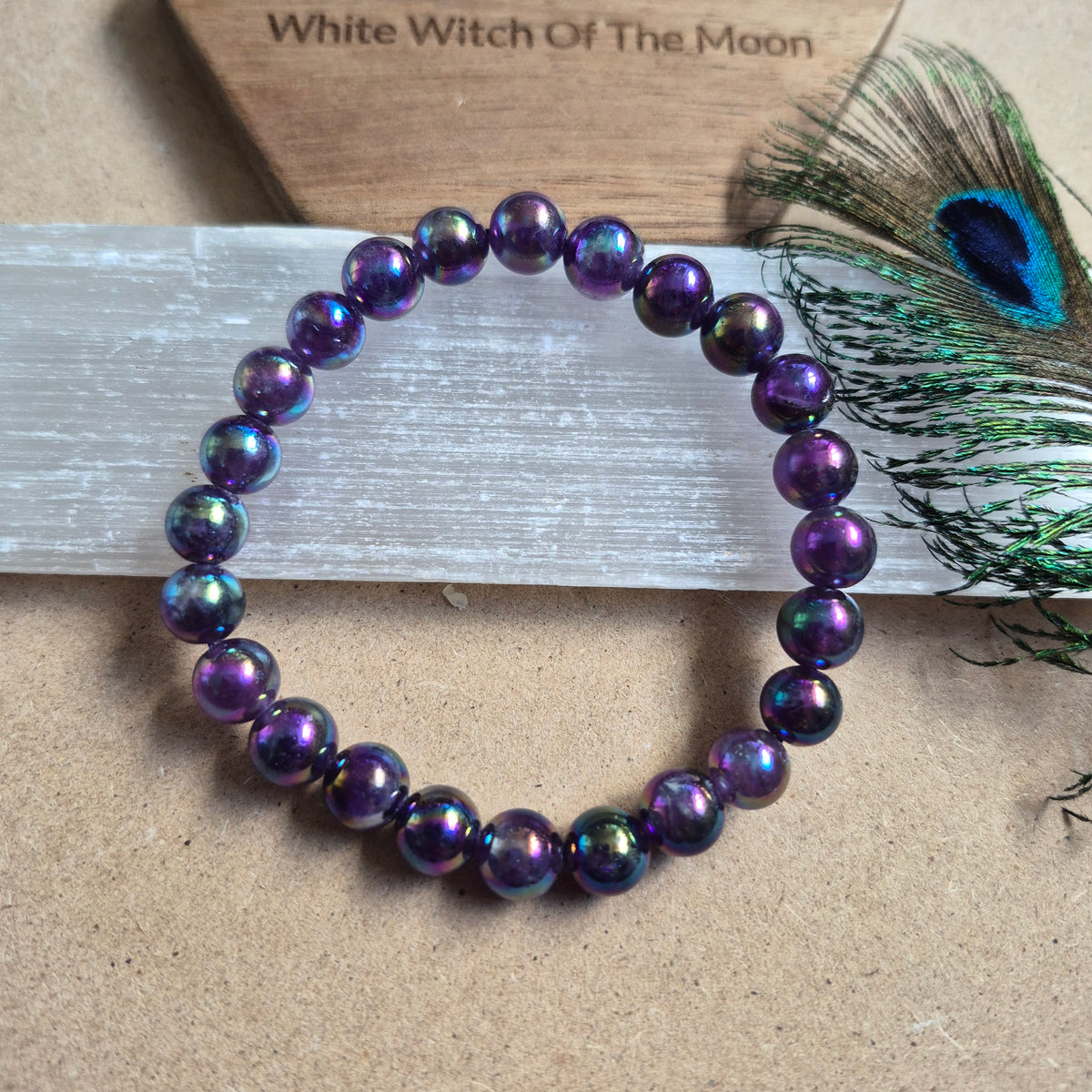 Aura amethyst 8mm bead bracelet