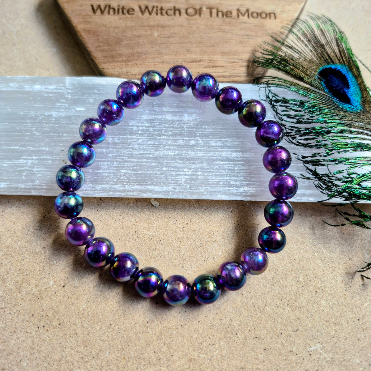 Aura amethyst 8mm bead bracelet