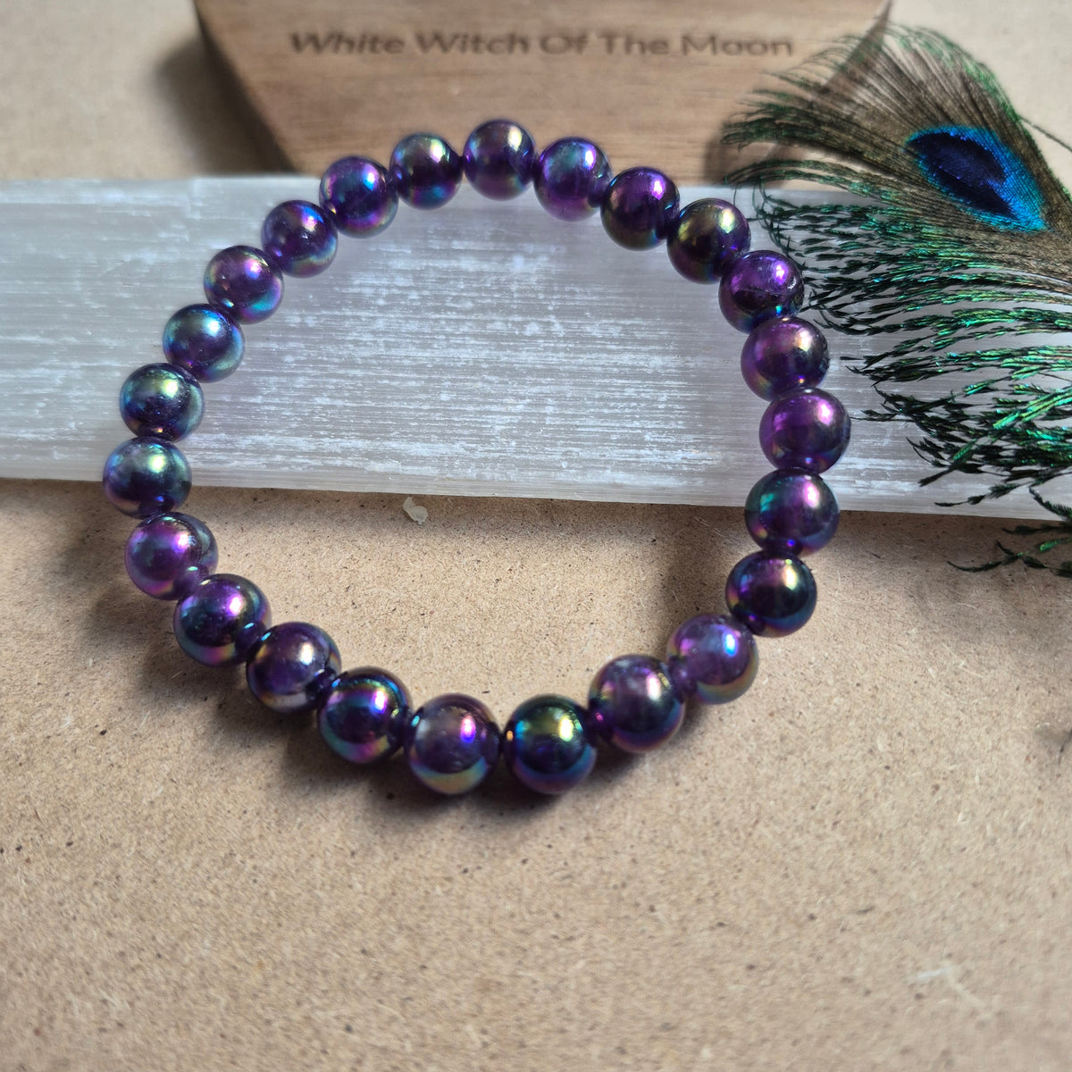 Aura amethyst 8mm bead bracelet