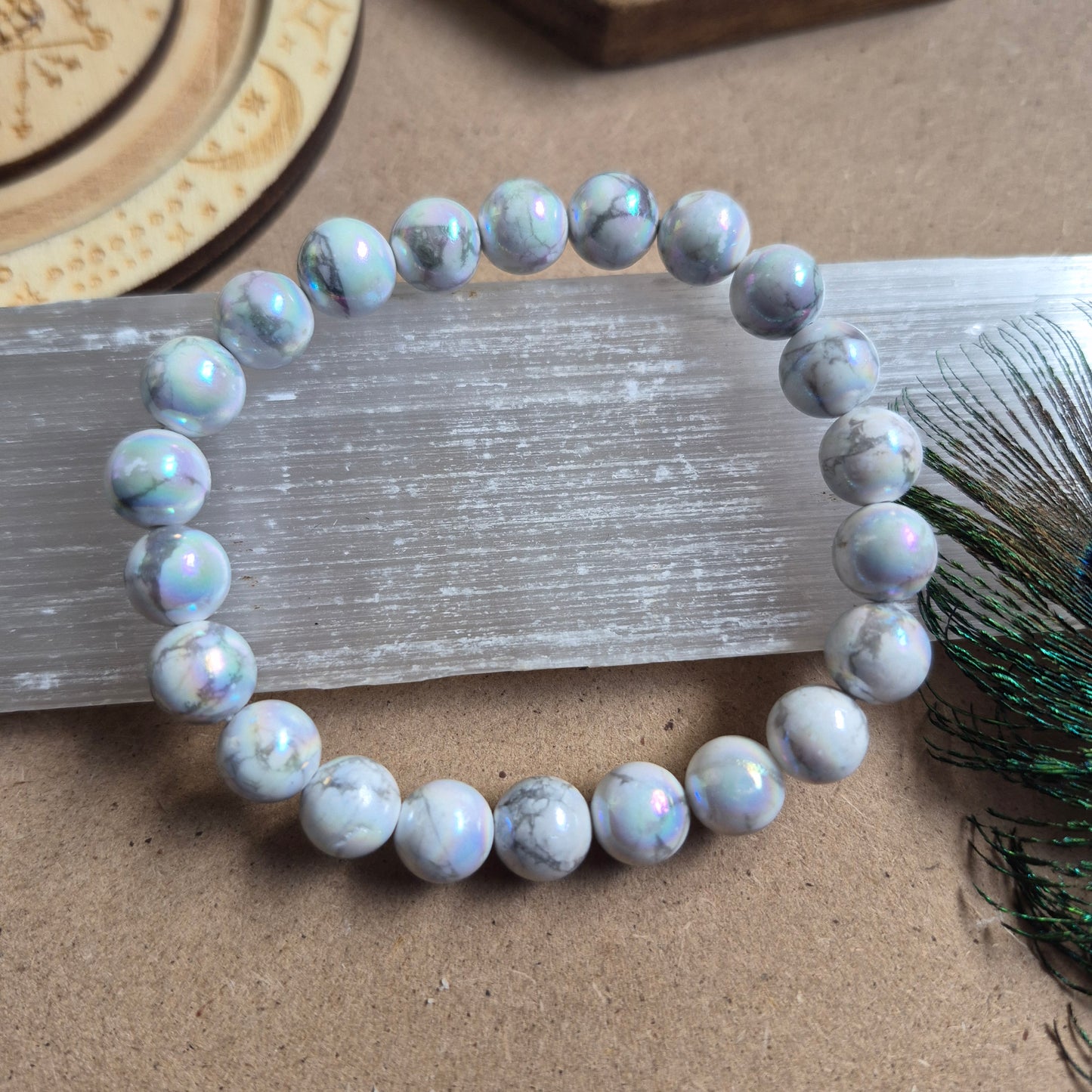 Aura howlite 8mm bead bracelet