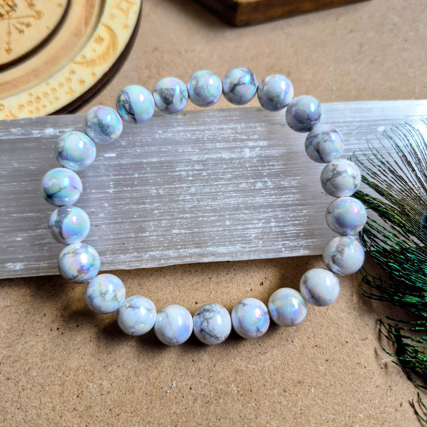 Aura howlite 8mm bead bracelet