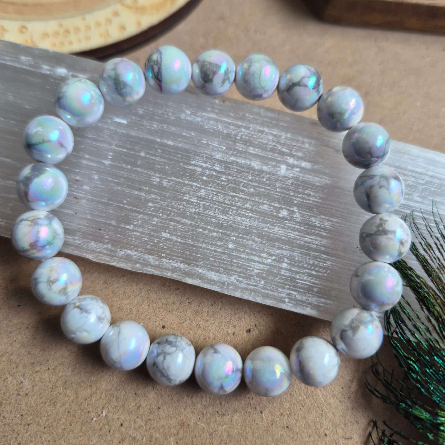 Aura howlite 8mm bead bracelet